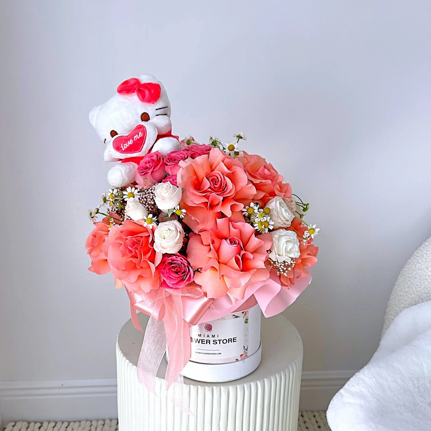 8" White "Love Me" Hello Kitty Stuffed Plush Animal - Miami Flower Store Same-Day Delivery Fort Lauderdale Brickell Aventura Las Olas Hallendale Beach Hollywood Sunny Isles