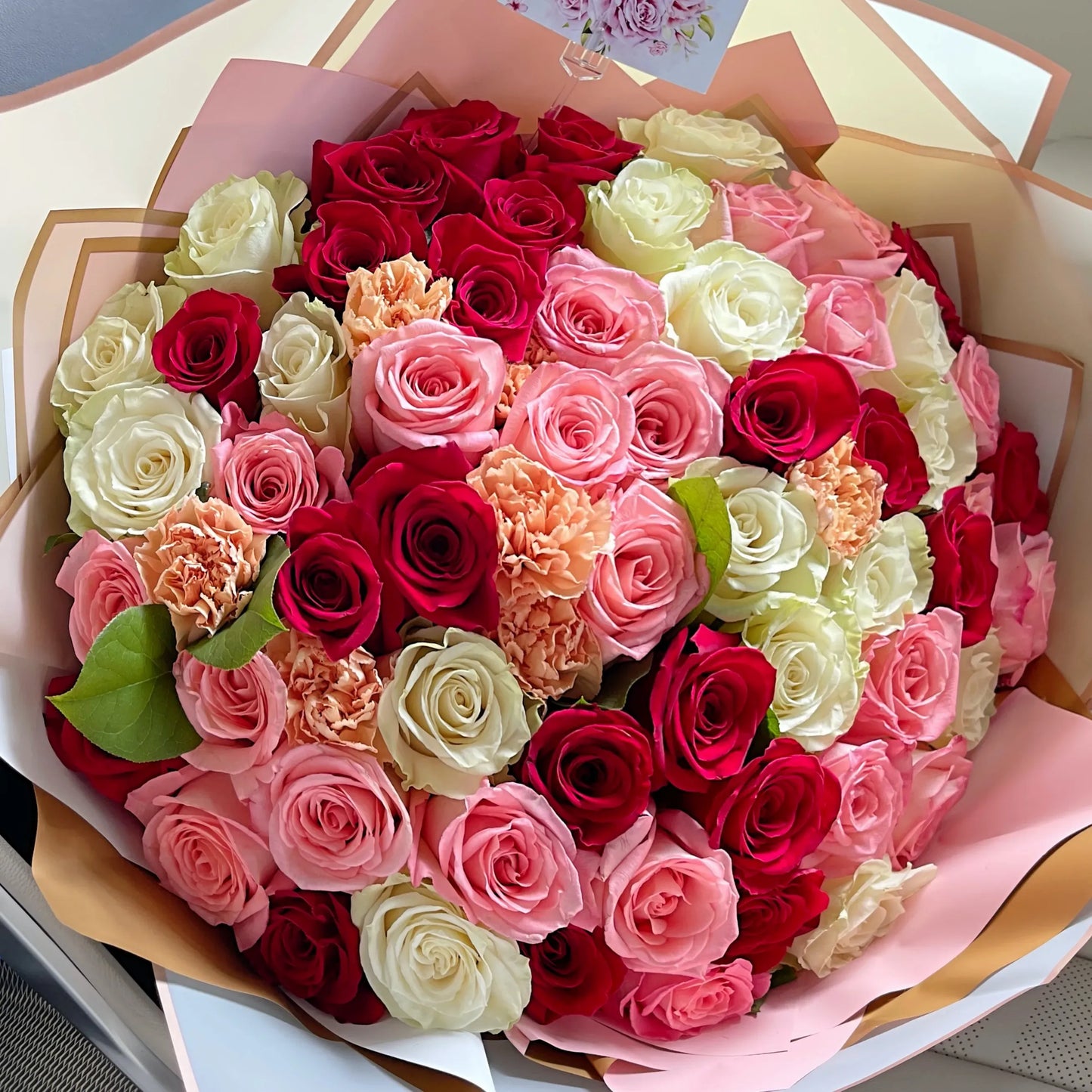 75 Rose Flower Bouquet Of Colored Mixed Roses - Miami Flower Store Same-Day Delivery Fort Lauderdale Brickell Aventura Las Olas Hallendale Beach Hollywood Sunny Isles