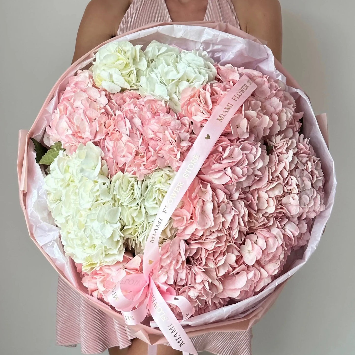 Pink & White Hydrangea Luxury Flower Bouquet - Miami Flower Store Same-Day Delivery Fort Lauderdale Brickell Aventura Las Olas Hallendale Beach Hollywood Sunny Isles