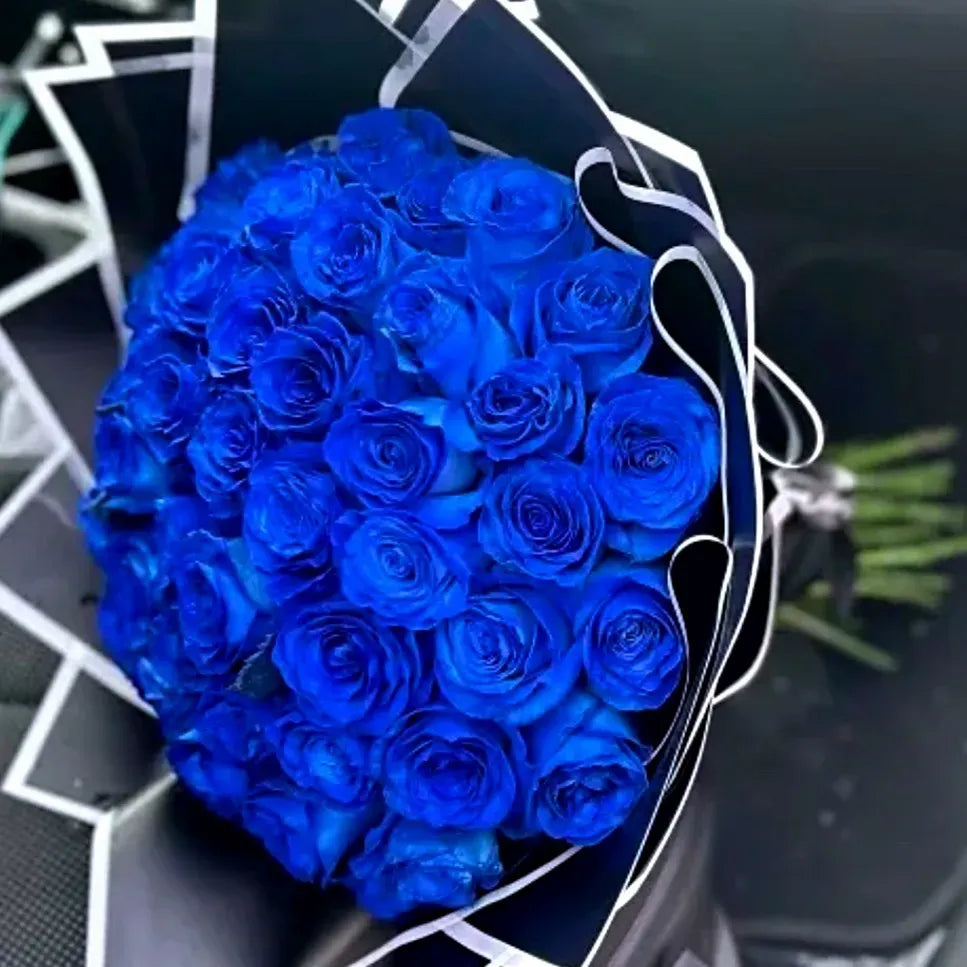 50 Blue Rose Flower Bouquet - Miami Flower Store Same-Day Delivery Fort Lauderdale Brickell Aventura Las Olas Hallendale Beach Hollywood Sunny Isles