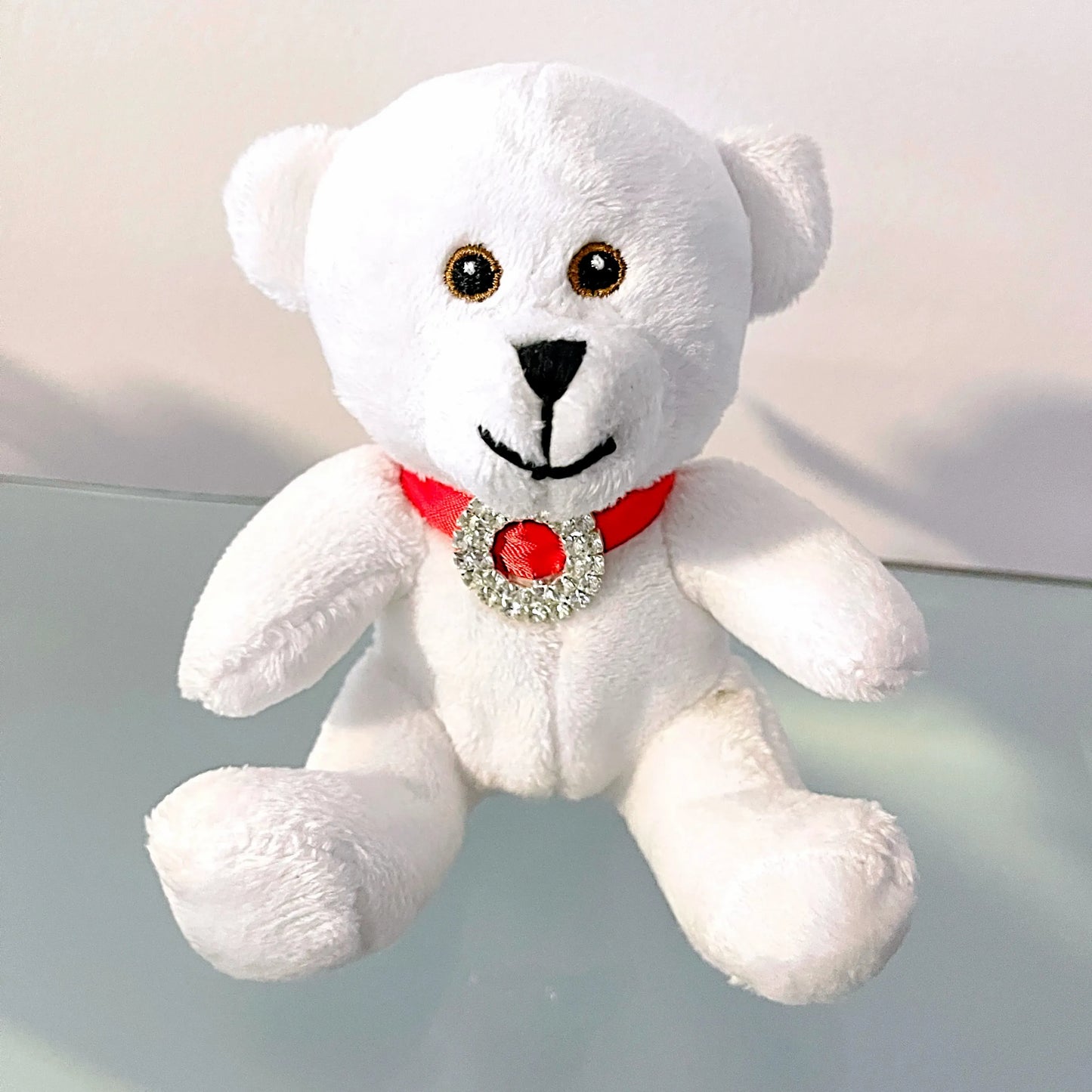 5" Sitting White Stuffed Teddy Bear - Miami Flower Store Same-Day Delivery Fort Lauderdale Brickell Aventura Las Olas Hallendale Beach Hollywood Sunny Isles