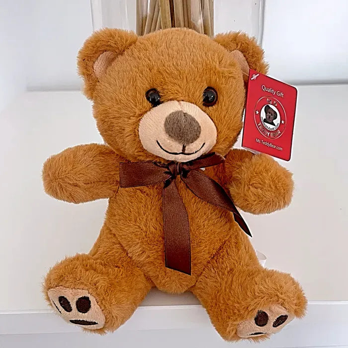 2024 Cuddly Dark Brown Teddy Bear with Custom Bow Miami Flower Store