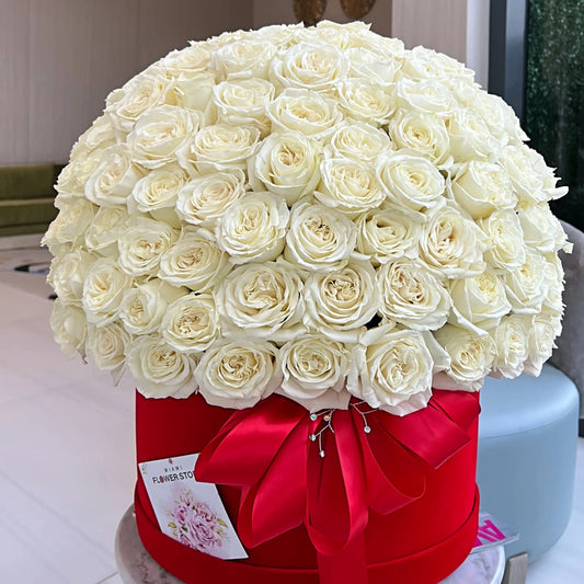 200 White Rose Luxury Flower Bouquet In A Box - Miami Flower Store Same-Day Delivery Fort Lauderdale Brickell Aventura Las Olas Hallendale Beach Hollywood Sunny Isles