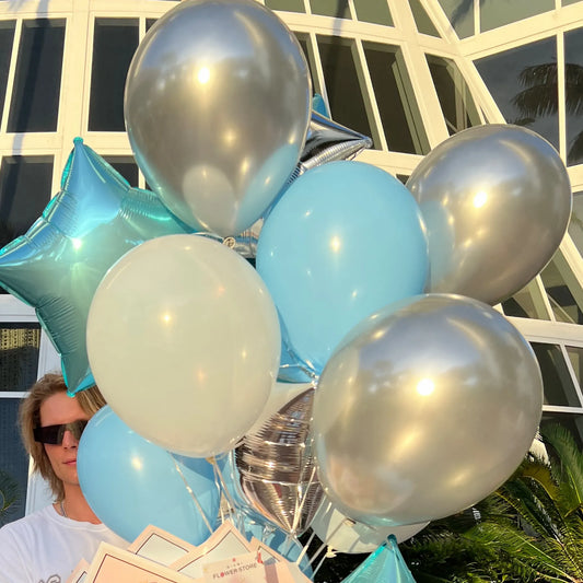 15 Blue Metallic Foil & Latex Balloon Set - Miami Flower Store Same-Day Delivery Fort Lauderdale Brickell Aventura Las Olas Hallendale Beach Hollywood Sunny Isles