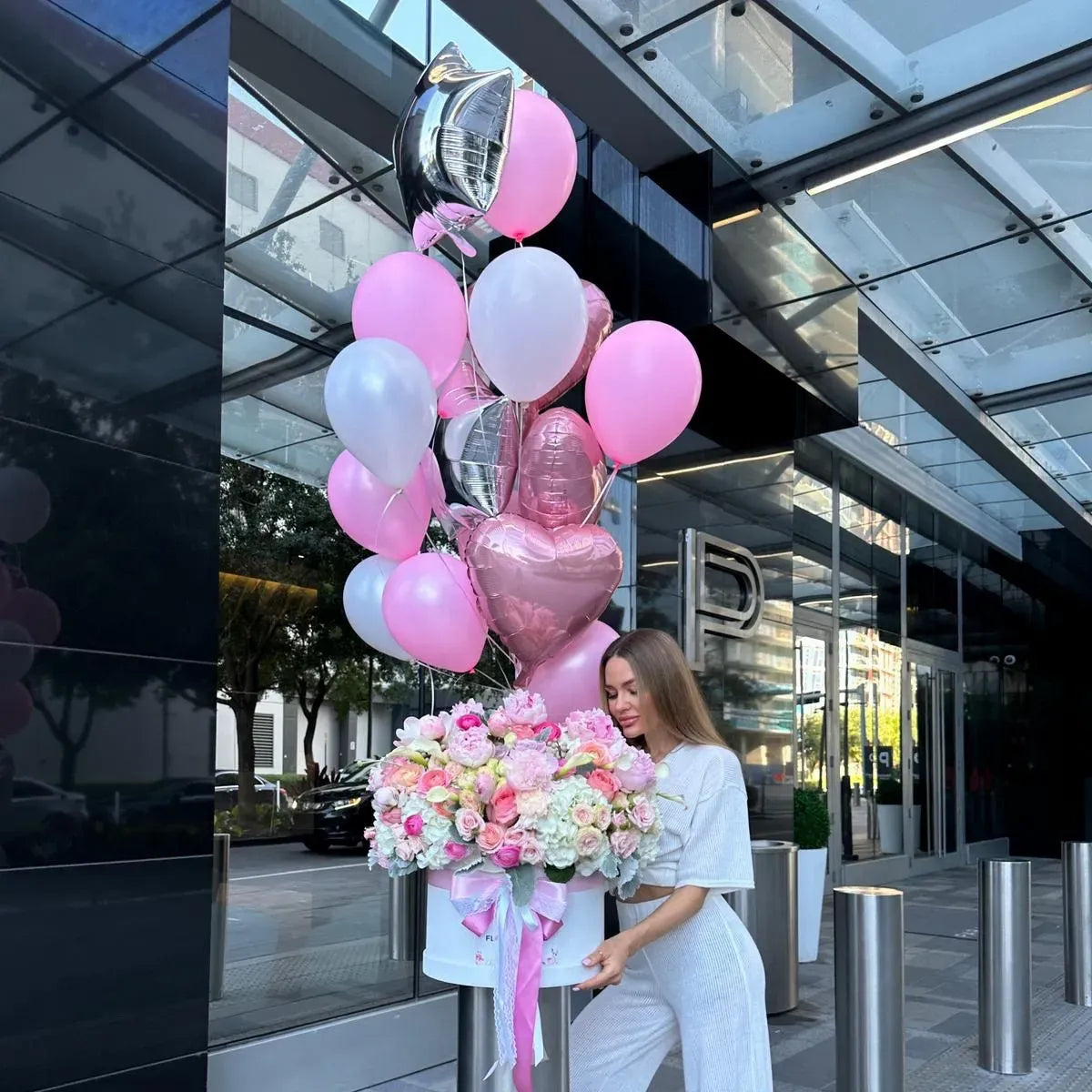 15 Pink Metallic Foil & Latex Balloon Bouquet - Miami Flower Store Same-Day Delivery Fort Lauderdale Brickell Aventura Las Olas Hallendale Beach Hollywood Sunny Isles