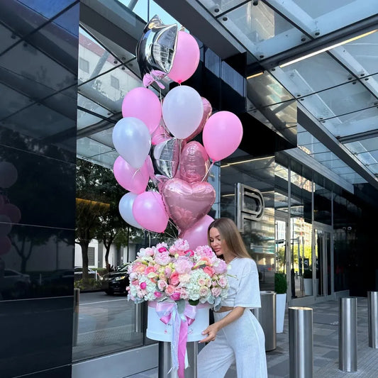 15 Pink Metallic Foil & Latex Balloon Bouquet - Miami Flower Store Same-Day Delivery Fort Lauderdale Brickell Aventura Las Olas Hallendale Beach Hollywood Sunny Isles