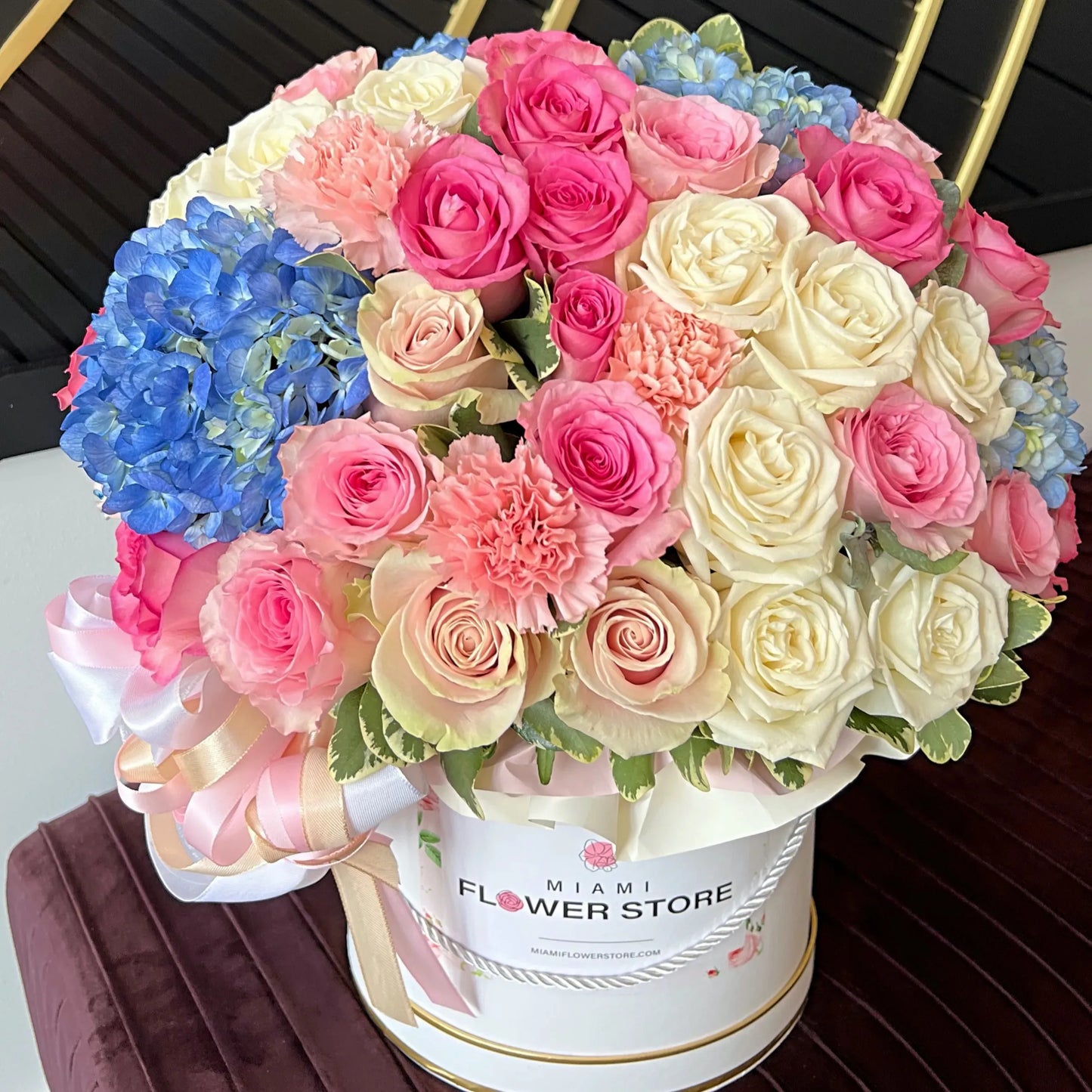 Roses, Hydrangeas & More Flower Bouquet In A Box - Miami Flower Store Same-Day Delivery Fort Lauderdale Brickell Aventura Las Olas Hallendale Beach Hollywood Sunny Isles