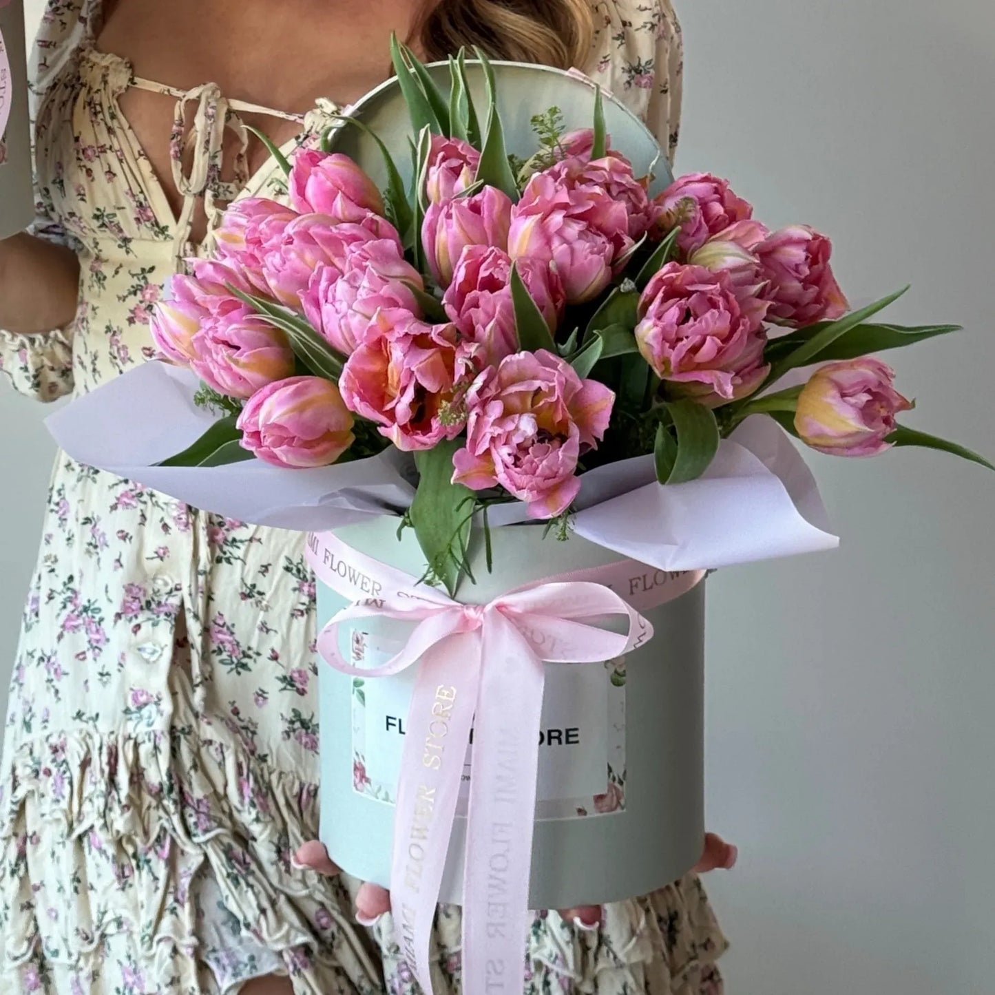 Tulips Flower Bouquet In A Box - Miami Flower Store Same-Day Delivery Fort Lauderdale Brickell Aventura Las Olas Hallendale Beach Hollywood Sunny Isles