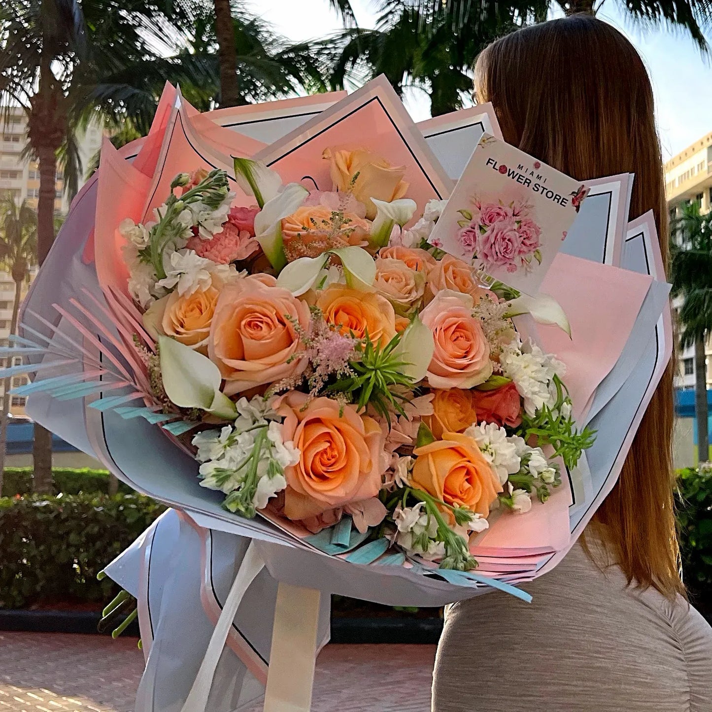 Orange Roses & White Callas Mix Flower Bouquet - Miami Flower Store Same-Day Delivery Fort Lauderdale Brickell Aventura Las Olas Hallendale Beach Hollywood Sunny Isles