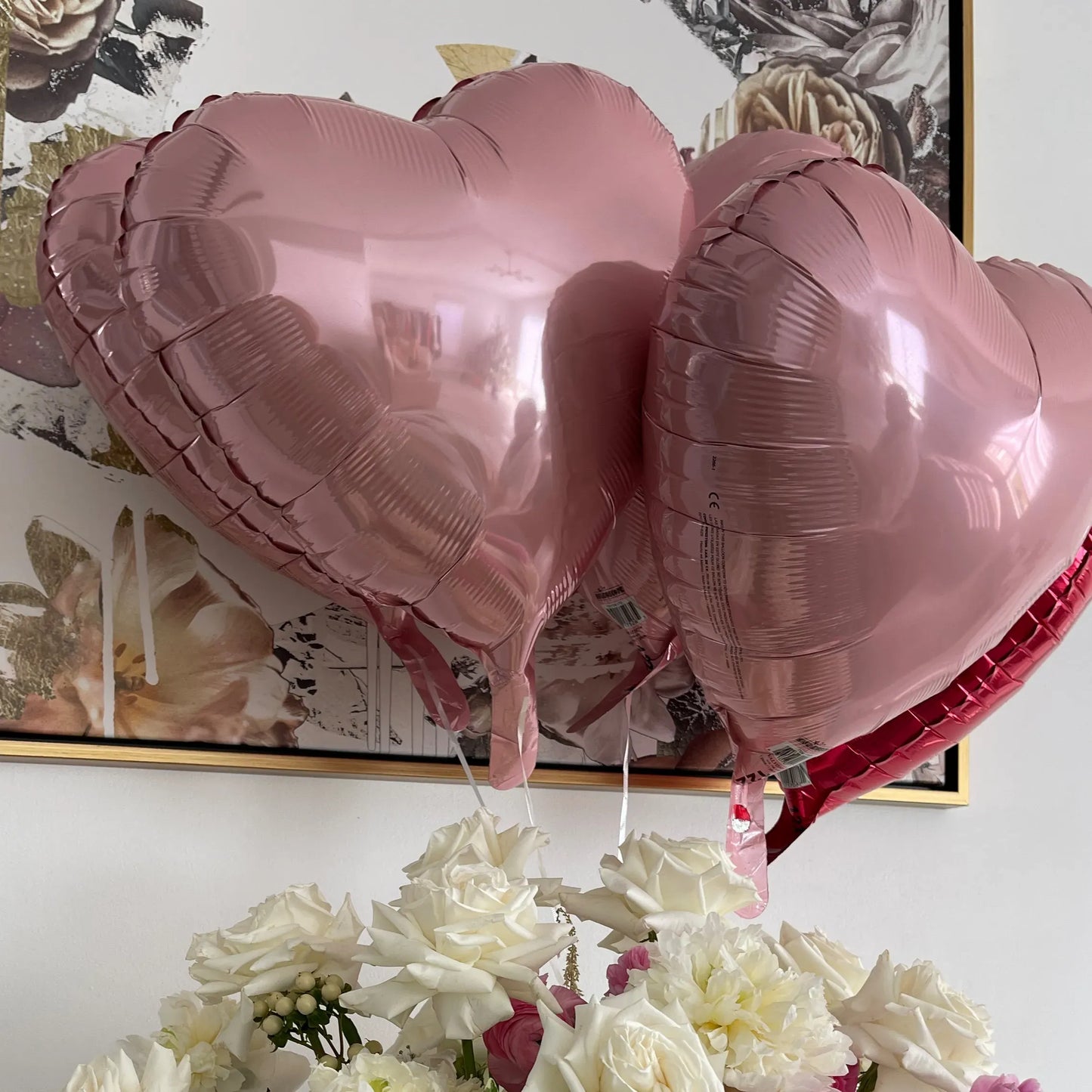 3 or 5 Pink Metallic Foil Heart Shaped Balloons - Miami Flower Store Same-Day Delivery Fort Lauderdale Brickell Aventura Las Olas Hallendale Beach Hollywood Sunny Isles