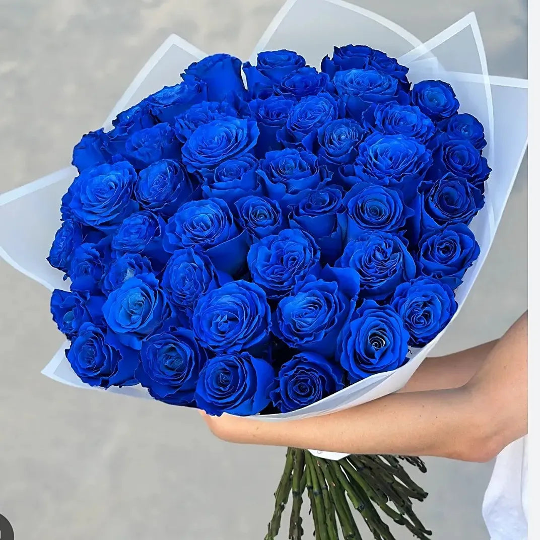 50 Blue Rose Flower Bouquet - Miami Flower Store Same-Day Delivery Fort Lauderdale Brickell Aventura Las Olas Hallendale Beach Hollywood Sunny Isles