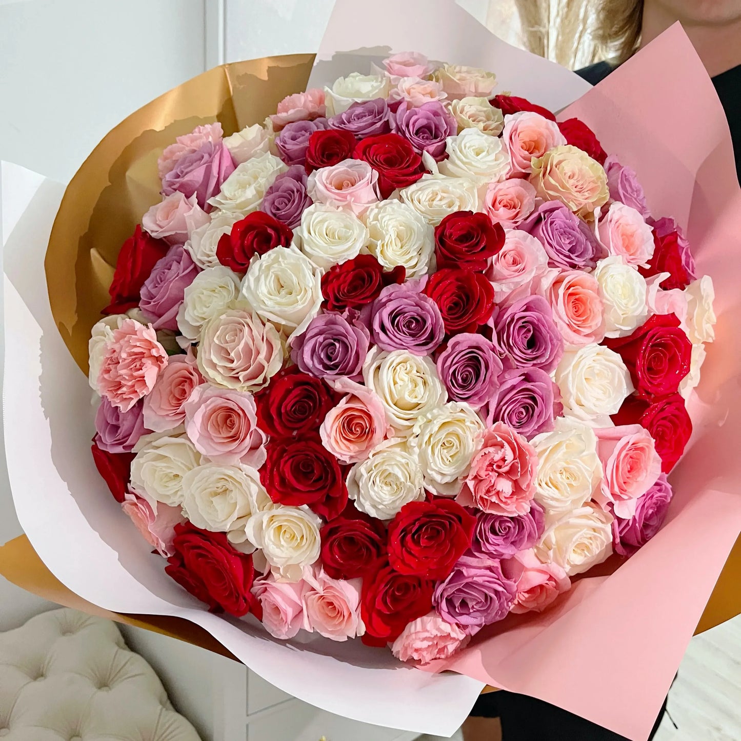 75 Rose Flower Bouquet Of Colored Mixed Roses - Miami Flower Store Same-Day Delivery Fort Lauderdale Brickell Aventura Las Olas Hallendale Beach Hollywood Sunny Isles