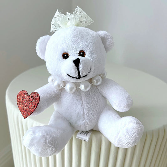 5" Sitting White Stuffed Teddy Bear - Miami Flower Store Same-Day Delivery Fort Lauderdale Brickell Aventura Las Olas Hallendale Beach Hollywood Sunny Isles