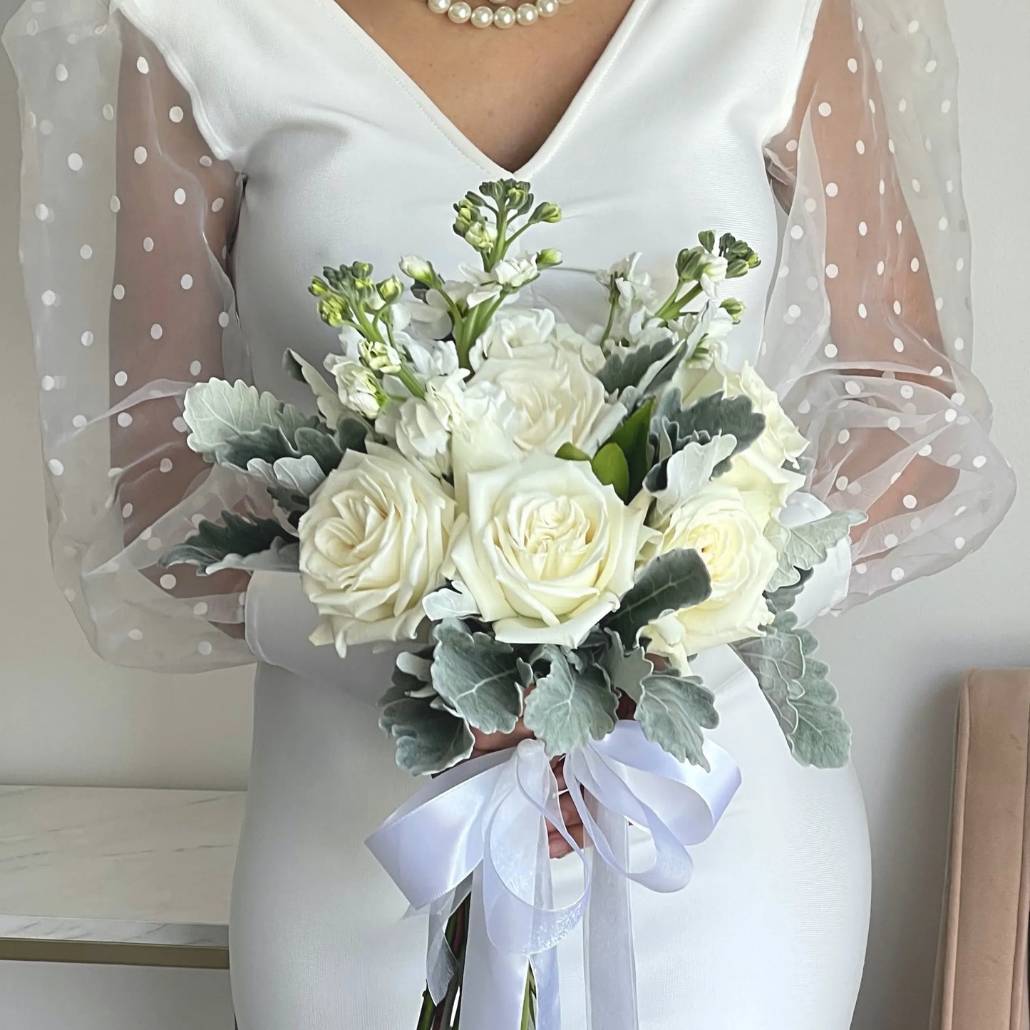 White Rose Bridal Wedding Flower Bouquet - Miami Flower Store Same-Day Delivery Fort Lauderdale Brickell Aventura Las Olas Hallendale Beach Hollywood Sunny Isles