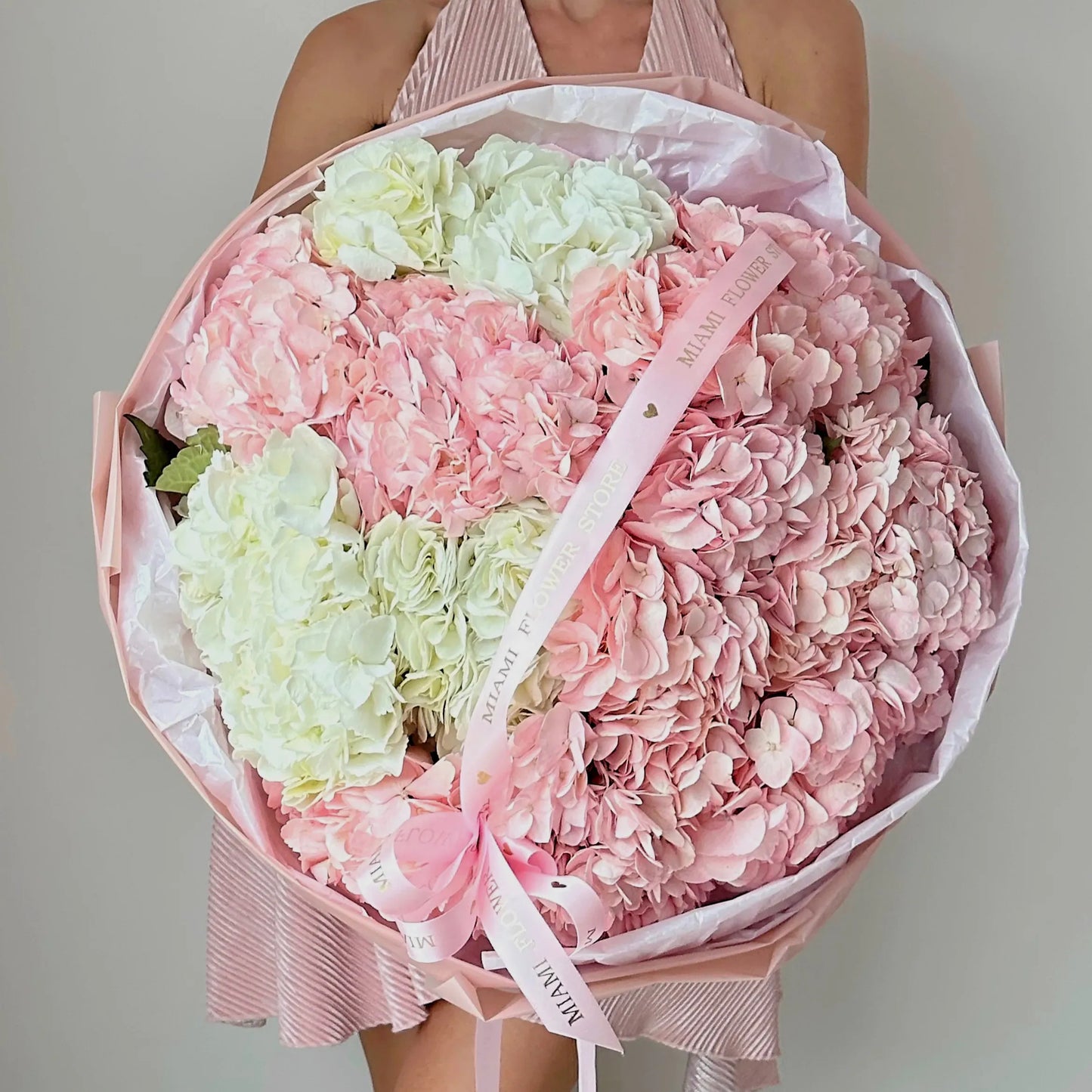 Pink & White Hydrangea Luxury Flower Bouquet - Miami Flower Store Same-Day Delivery Fort Lauderdale Brickell Aventura Las Olas Hallendale Beach Hollywood Sunny Isles