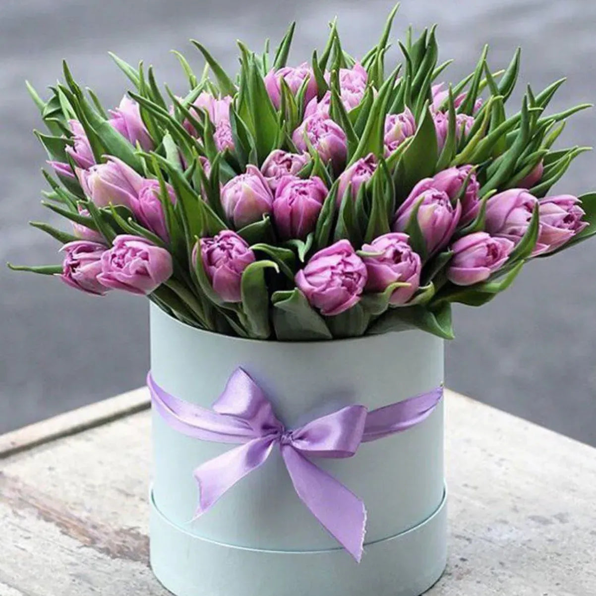 Tulips Flower Bouquet In A Box - Miami Flower Store Same-Day Delivery Fort Lauderdale Brickell Aventura Las Olas Hallendale Beach Hollywood Sunny Isles