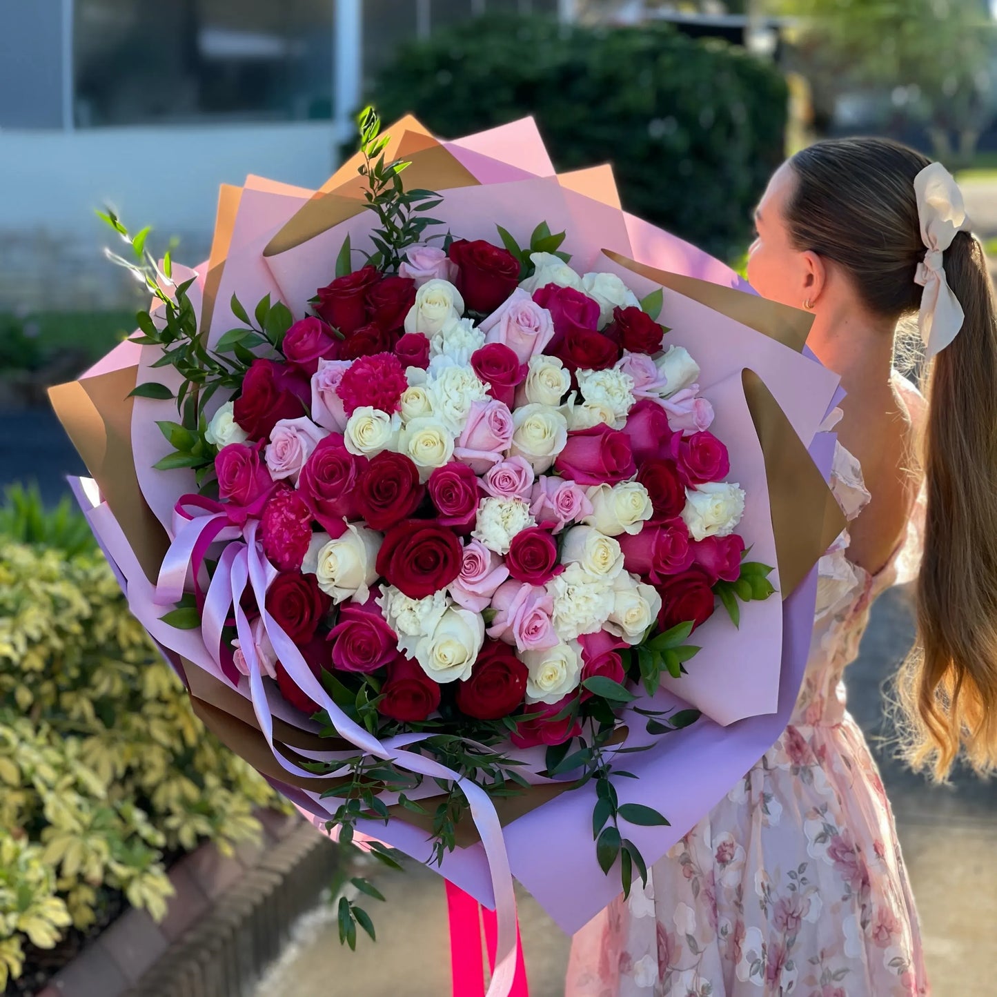 75 Rose Flower Bouquet Of Colored Mixed Roses - Miami Flower Store Same-Day Delivery Fort Lauderdale Brickell Aventura Las Olas Hallendale Beach Hollywood Sunny Isles
