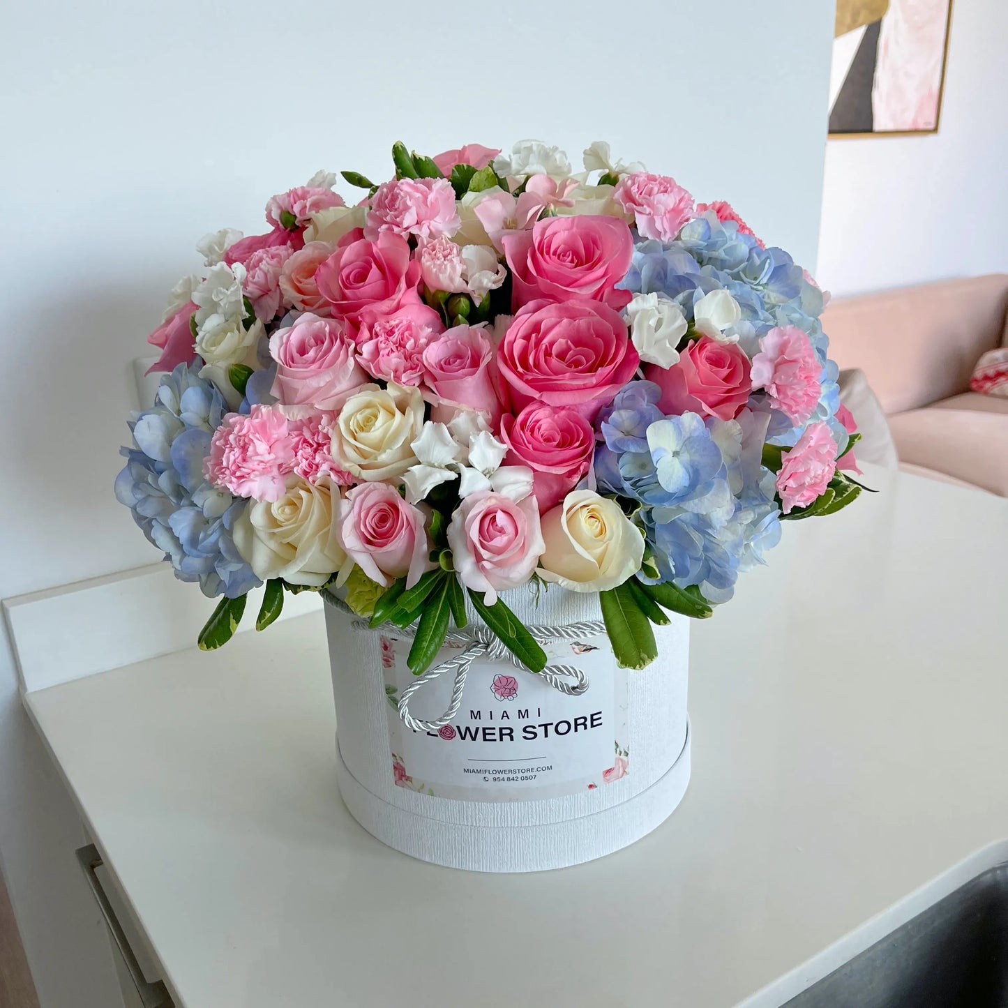 Roses, Hydrangeas & More Flower Bouquet In A Box - Miami Flower Store Same-Day Delivery Fort Lauderdale Brickell Aventura Las Olas Hallendale Beach Hollywood Sunny Isles