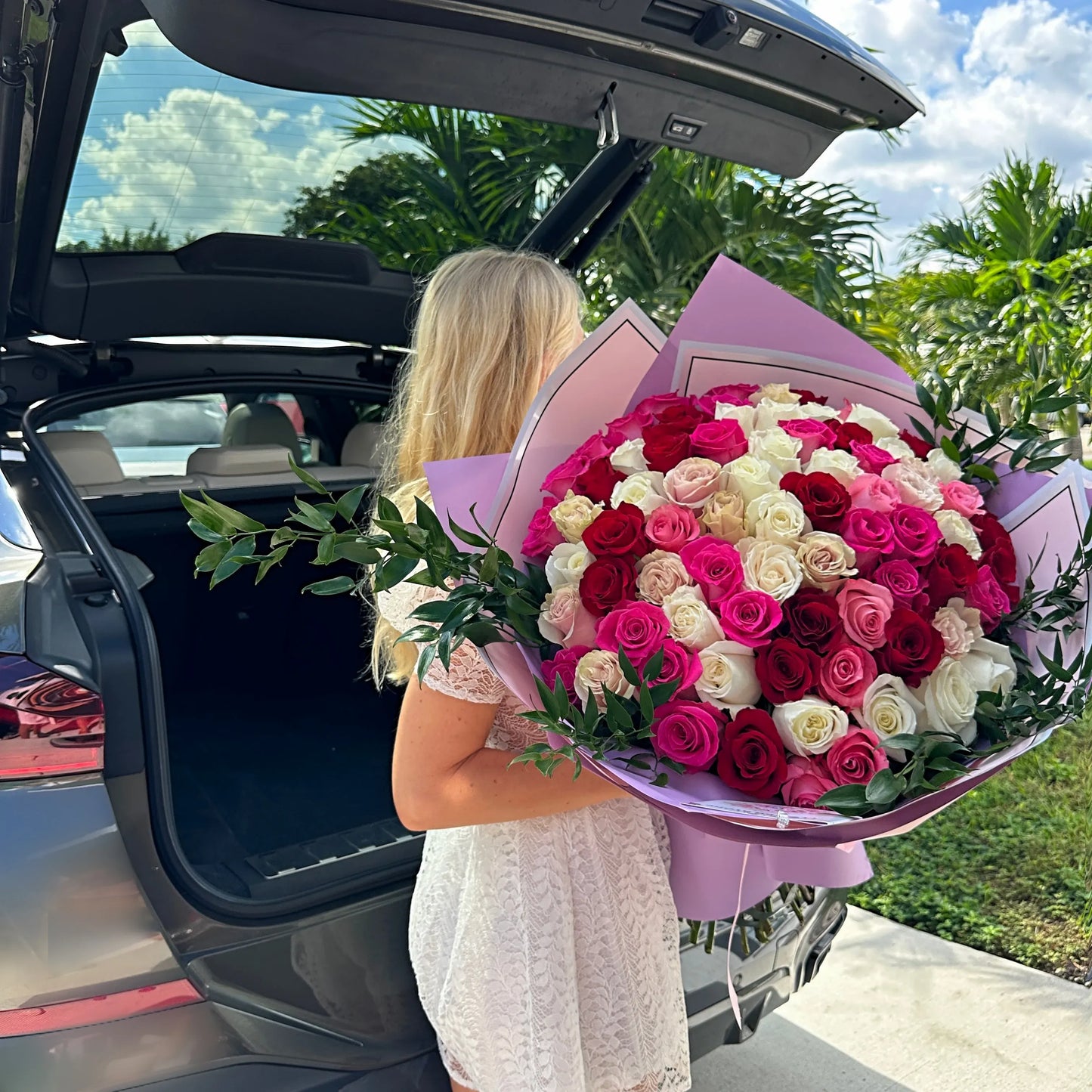 75 Rose Flower Bouquet Of Colored Mixed Roses - Miami Flower Store Same-Day Delivery Fort Lauderdale Brickell Aventura Las Olas Hallendale Beach Hollywood Sunny Isles