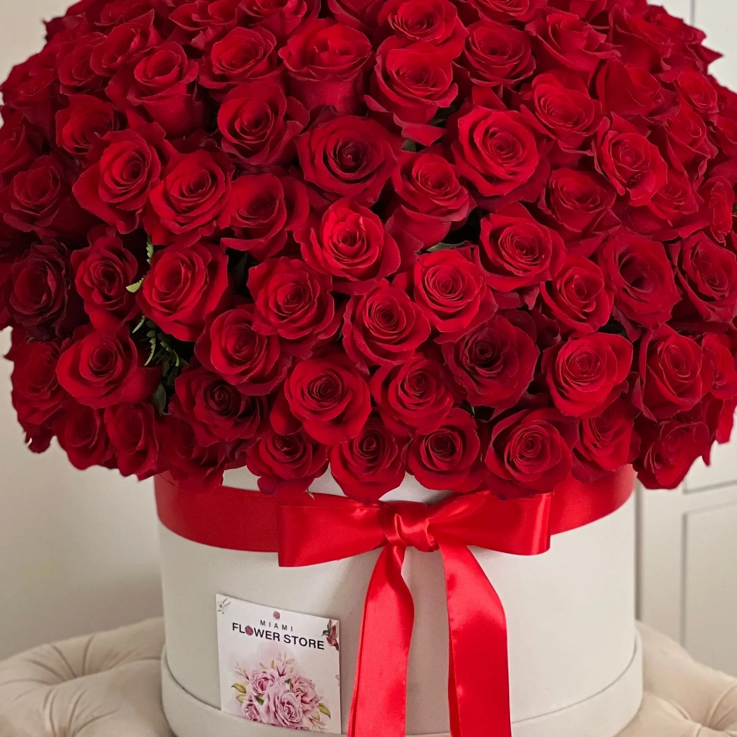 200 Red Rose Flower Bouquet In A Box With Orchids - Miami Flower Store Same-Day Delivery Fort Lauderdale Brickell Aventura Las Olas Hallendale Beach Hollywood Sunny Isles