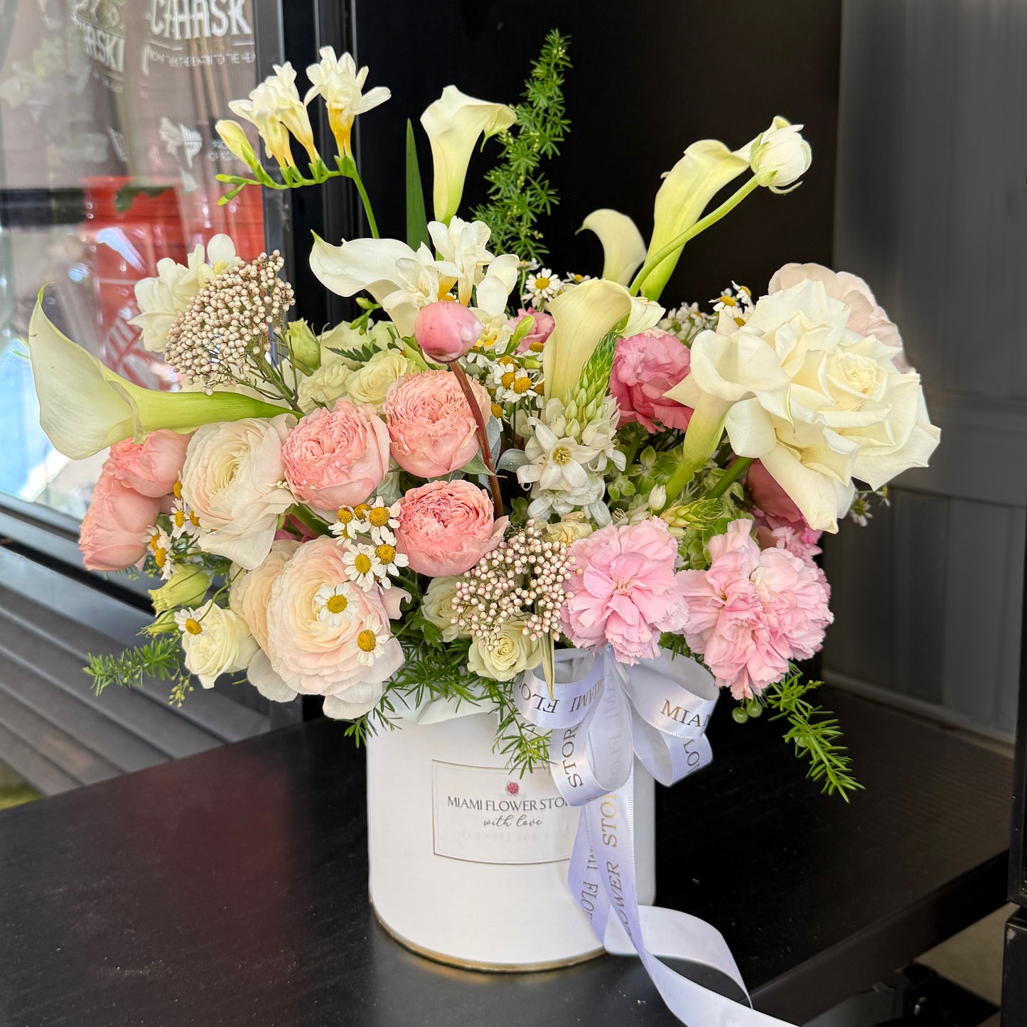 White Calla Lilies, Roses, Ranunculus Flower Arrangement/Wildflower Bouquet