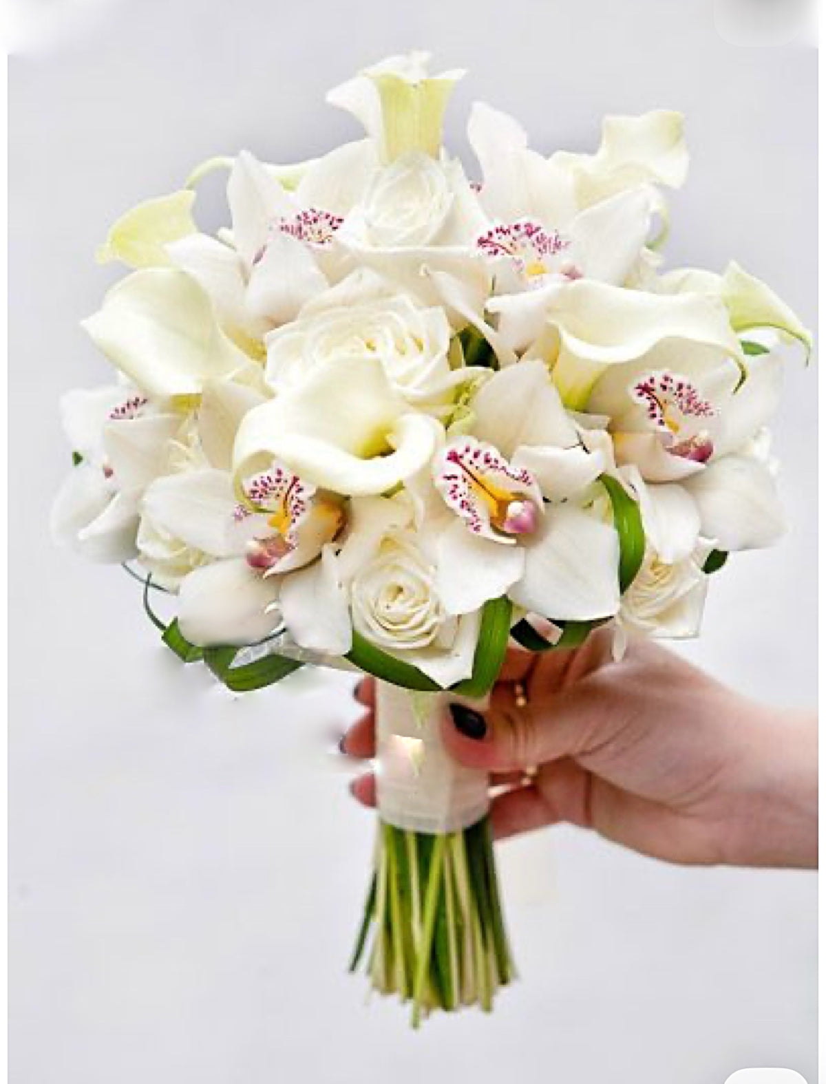 Bridal White Calla Lilies & Orchids Fresh Flower Bouquet| Miami Flower Store