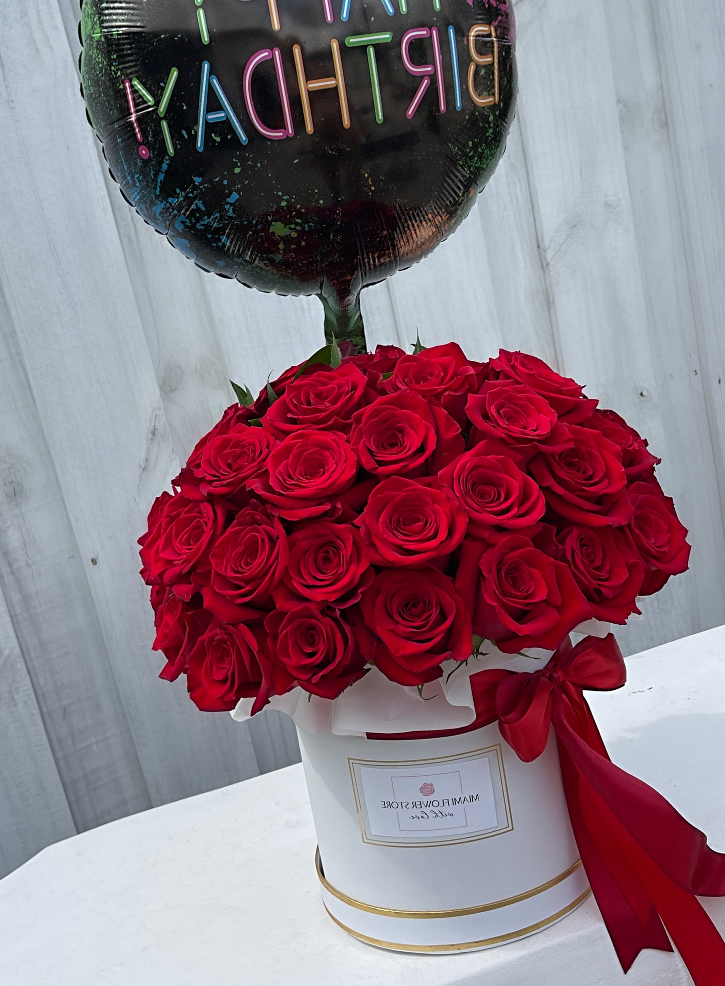 Red Roses Flower Bouquet In Box - Miami Flower Store Same-Day Delivery Fort Lauderdale Brickell Aventura Las Olas Hallendale Beach Hollywood Sunny Isles