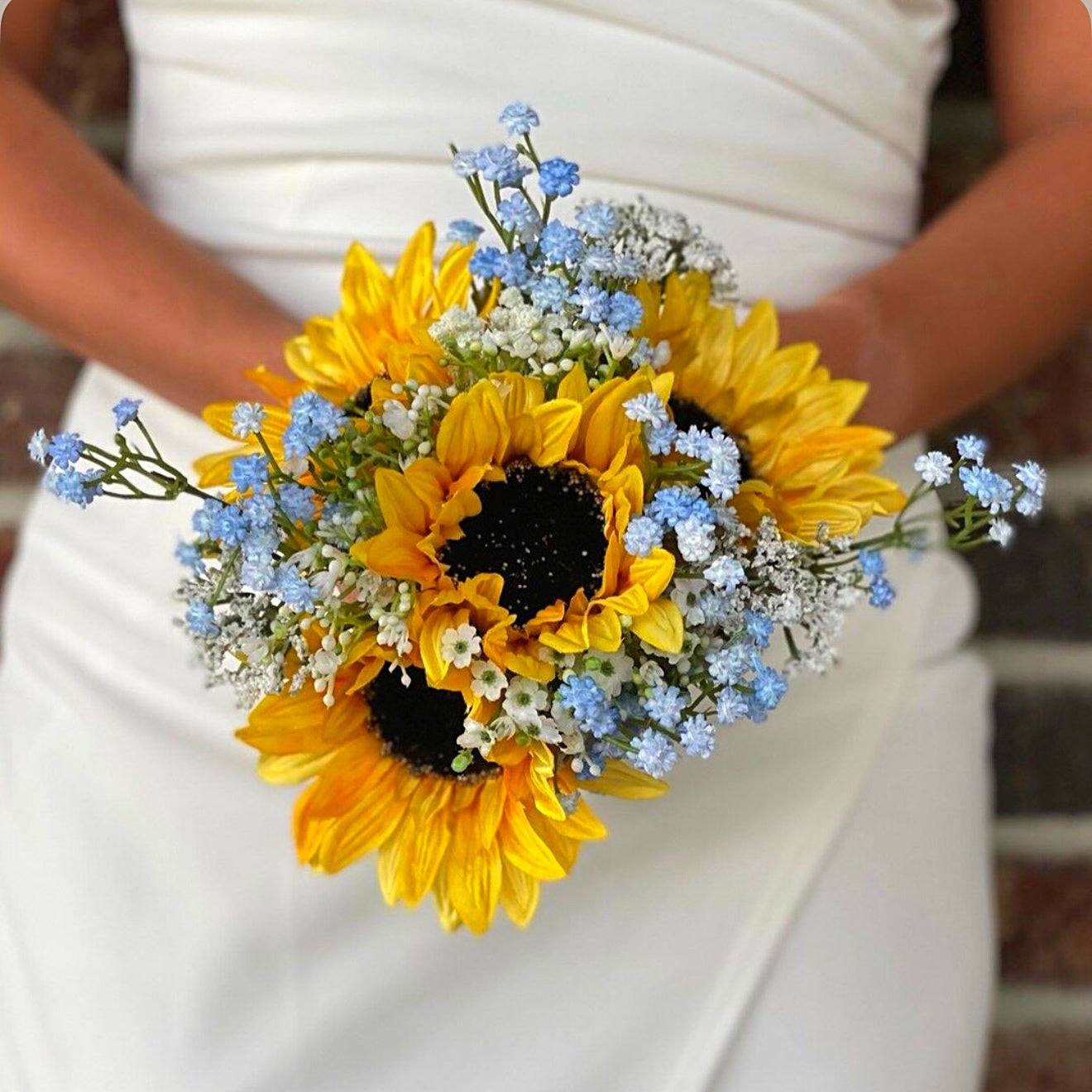 Sunflowers & Blue Baby Breath Flower Bouquet