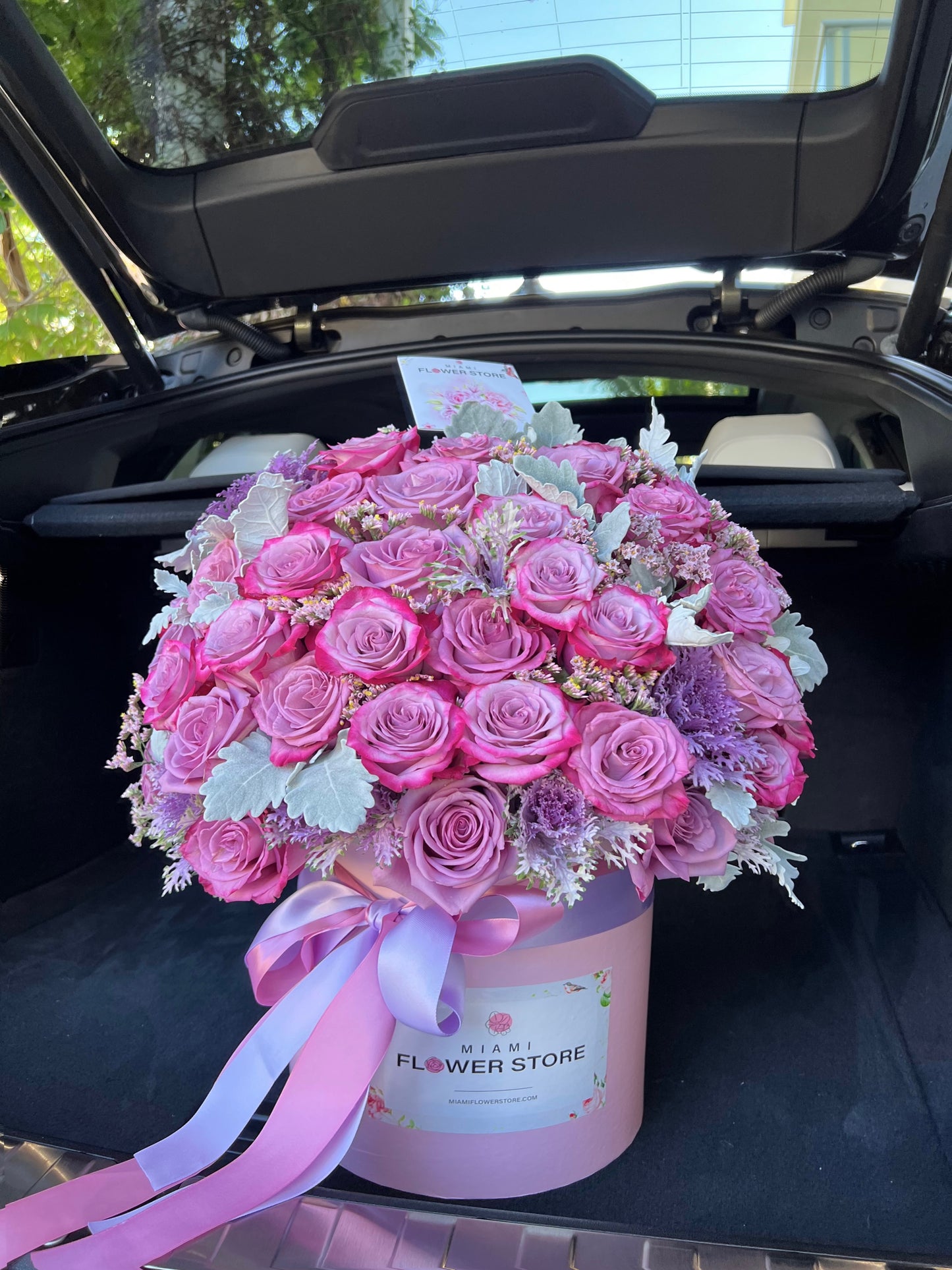 Purple Rose Flower Bouquet In A Box - Miami Flower Store Same-Day Delivery Fort Lauderdale Brickell Aventura Las Olas Hallendale Beach Hollywood Sunny Isles
