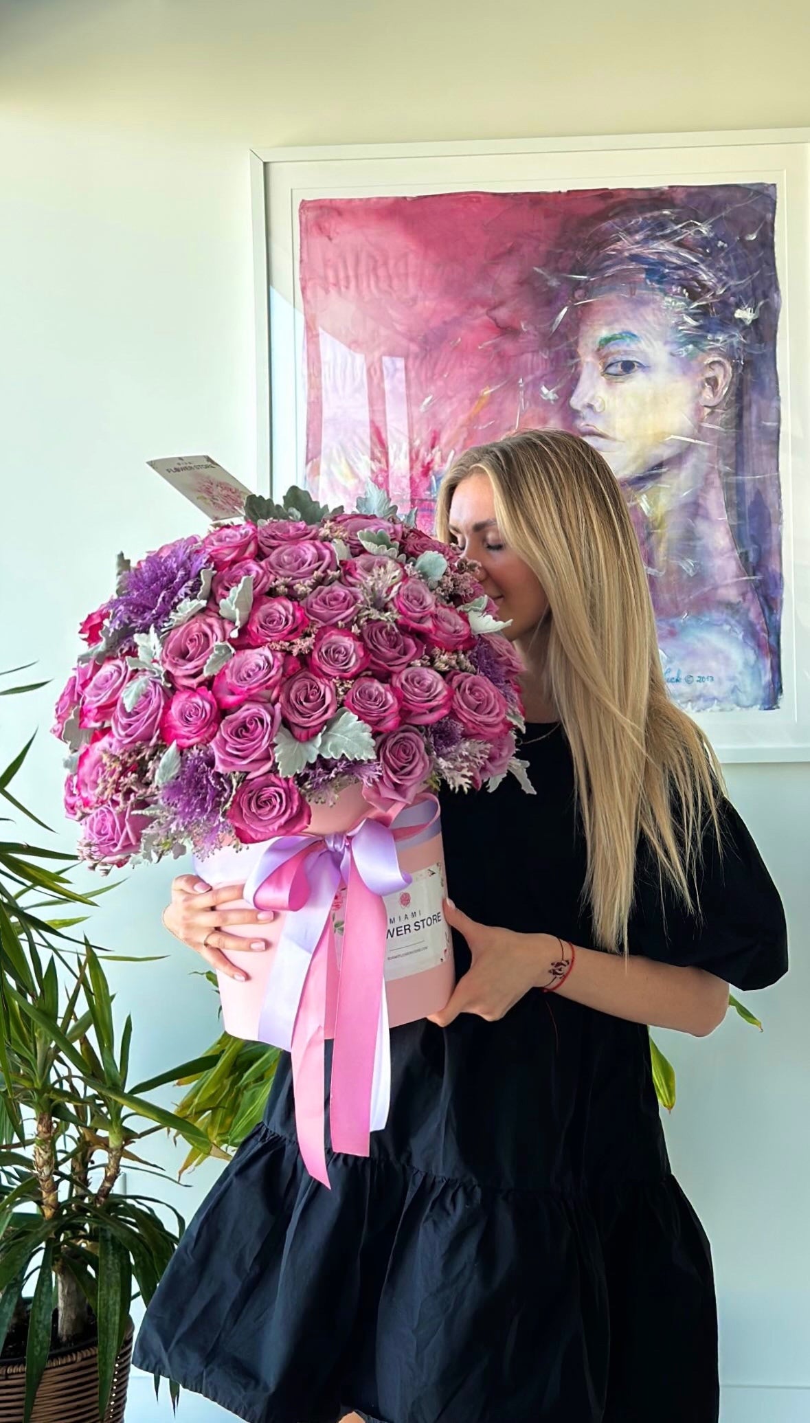 Purple Rose Flower Bouquet In A Box - Miami Flower Store Same-Day Delivery Fort Lauderdale Brickell Aventura Las Olas Hallendale Beach Hollywood Sunny Isles