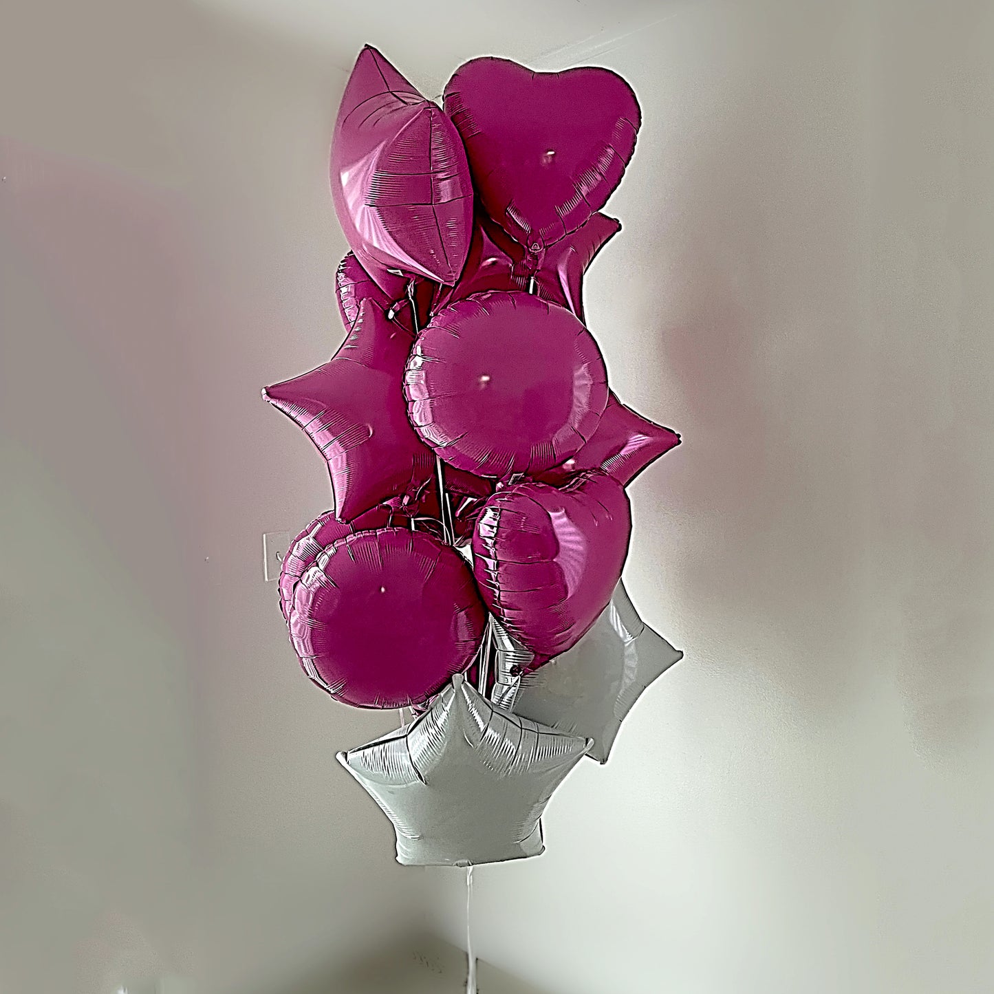 15 Bright Pink Metallic Foil & Latex Balloon Bouquet - Miami Flower Store Same-Day Delivery Fort Lauderdale Brickell Aventura Las Olas Hallendale Beach Hollywood Sunny Isles