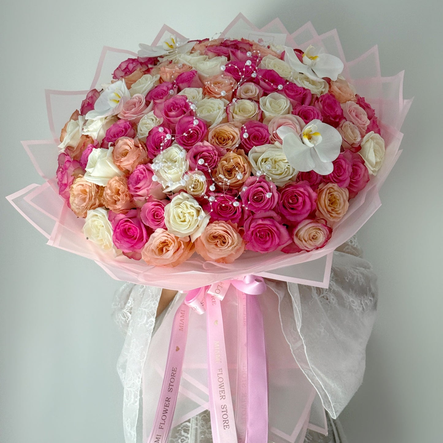 100 Rose Flower Bouquet With Orchids