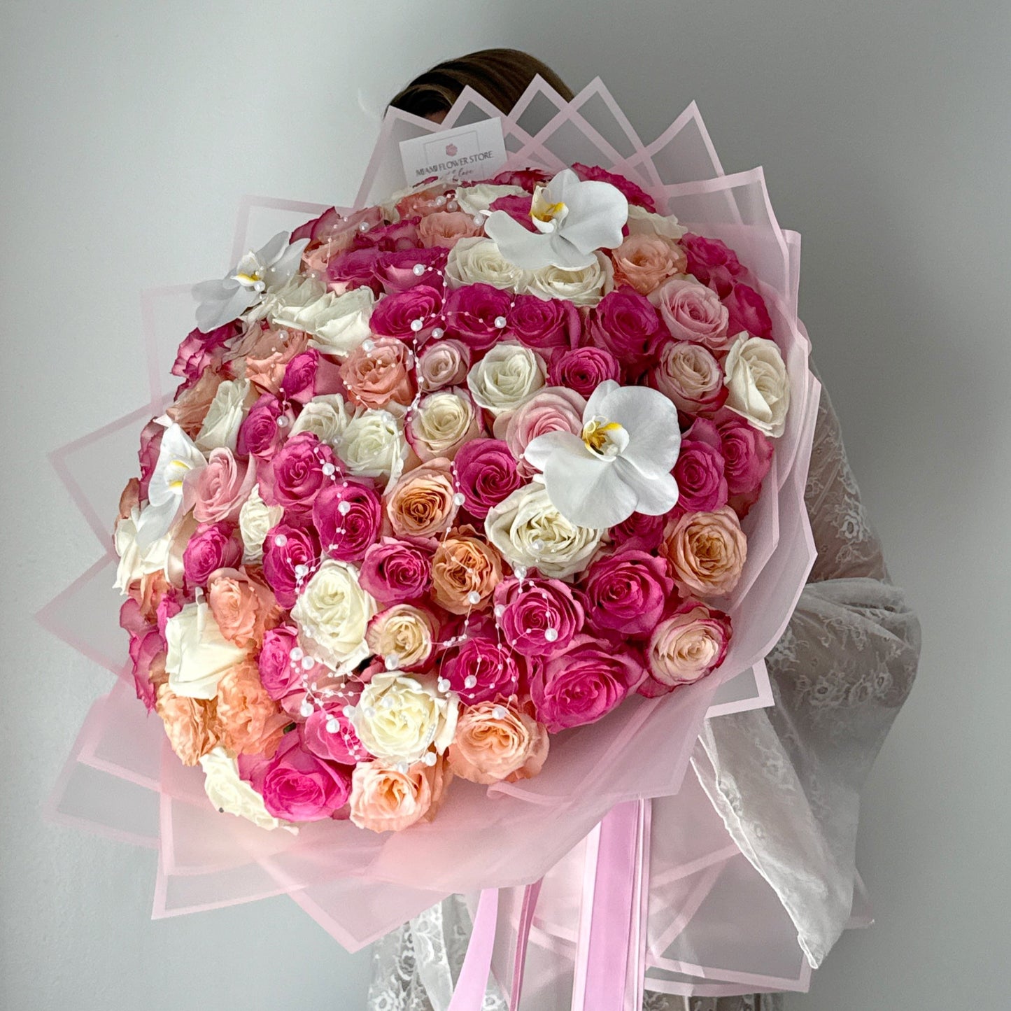 100 Rose Flower Bouquet With Orchids