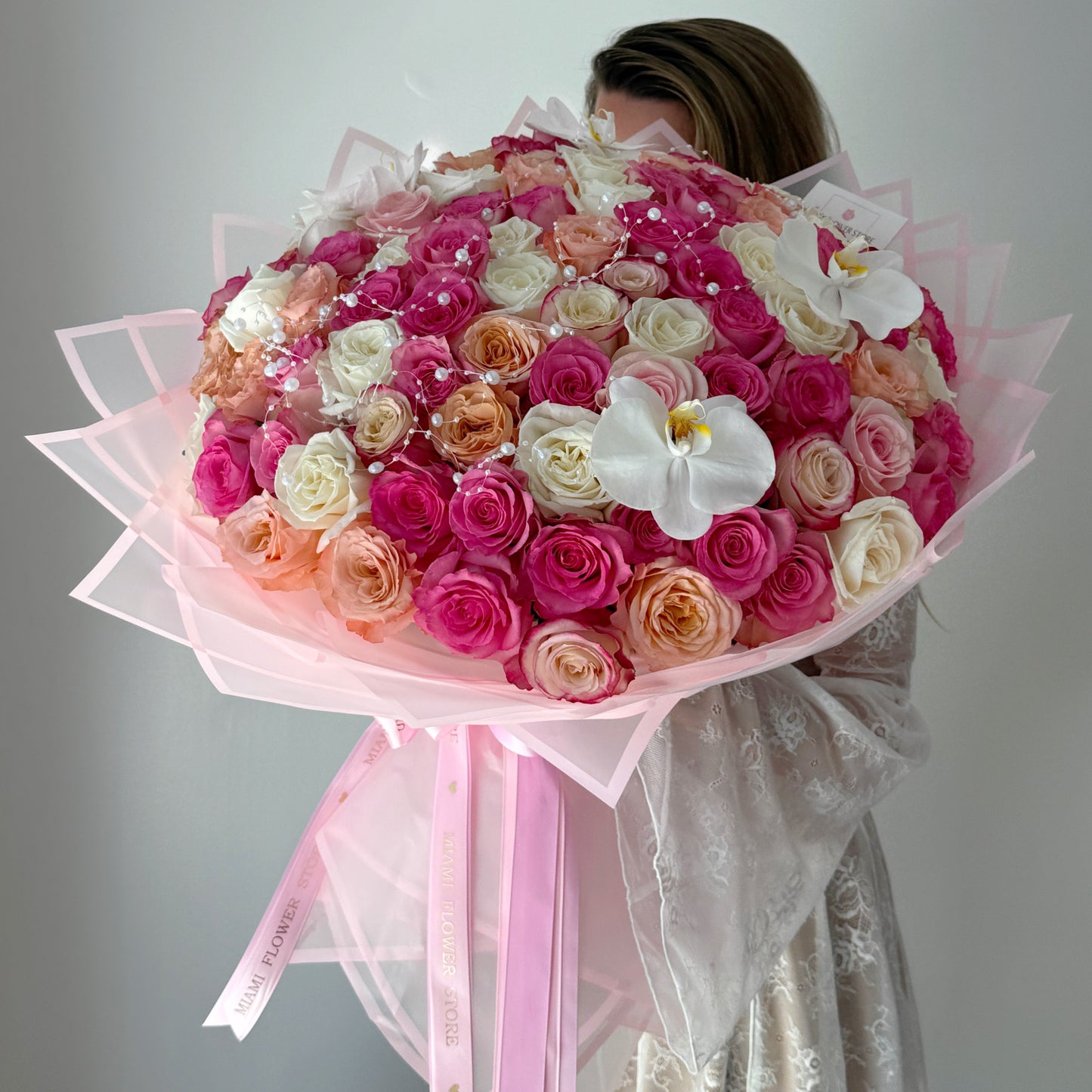 100 Rose Flower Bouquet With Orchids