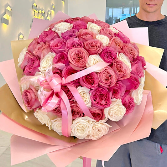 75 Pink & White Garden Rose Flower Bouquet - Miami Flower Store Same-Day Delivery Fort Lauderdale Brickell Aventura Las Olas Hallendale Beach Hollywood Sunny Isles