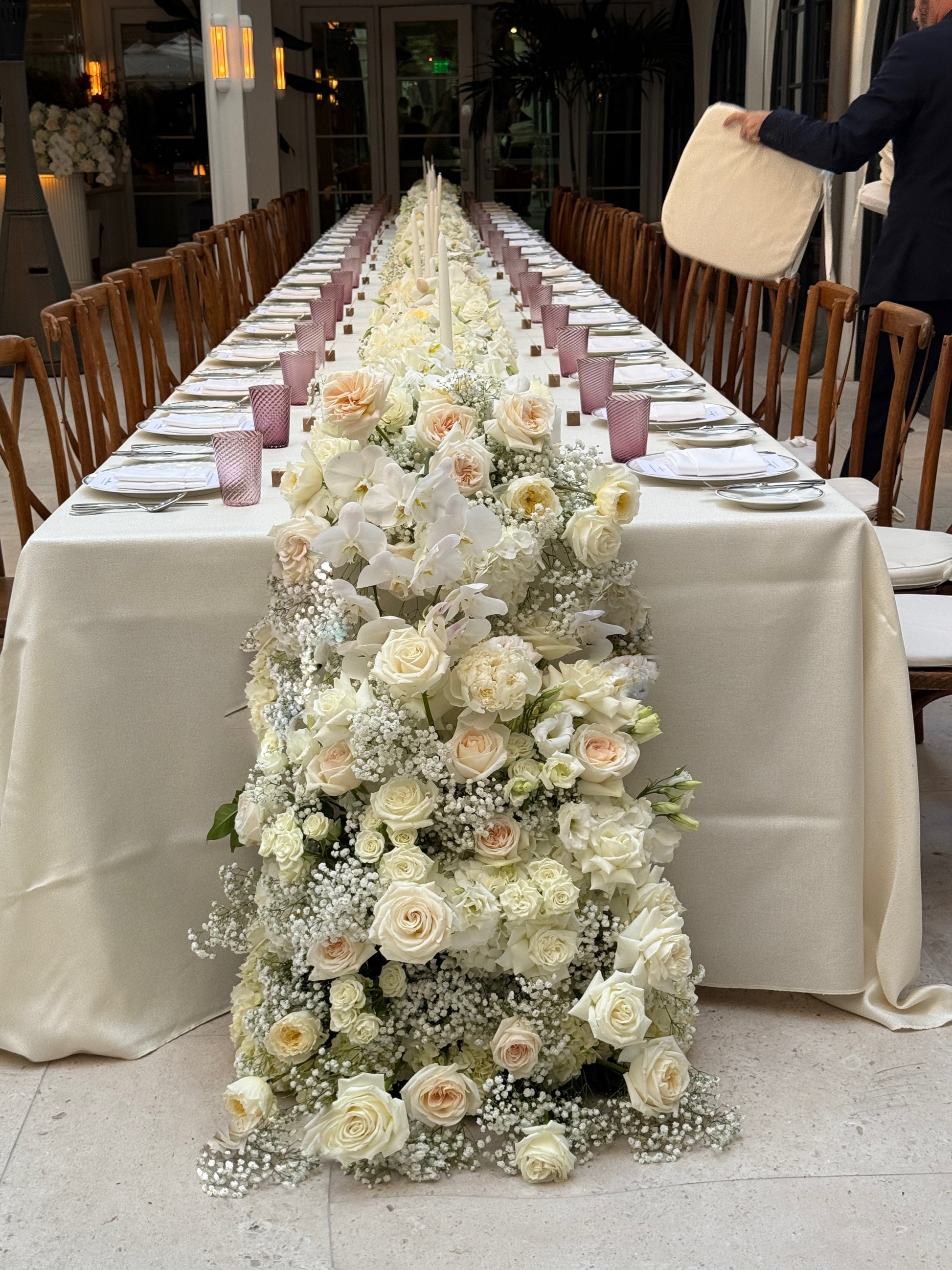 Cascading Flower Runner For Wedding Table With Roses, Hydrangea, & Peonies - Miami Flower Store Same-Day Delivery Fort Lauderdale Brickell Aventura Las Olas Hallendale Beach Hollywood Sunny Isles