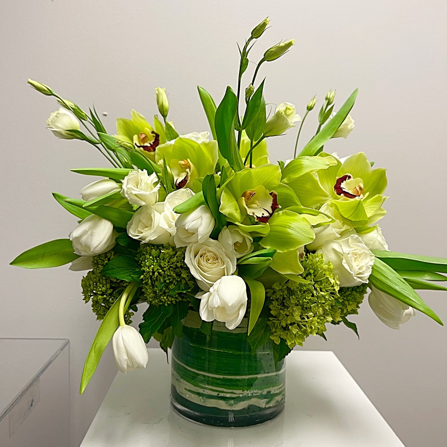 Tulips, Roses, Orchids Flower Bouquet In A Vase - Miami Flower Store Same-Day Delivery Fort Lauderdale Brickell Aventura Las Olas Hallendale Beach Hollywood Sunny Isles