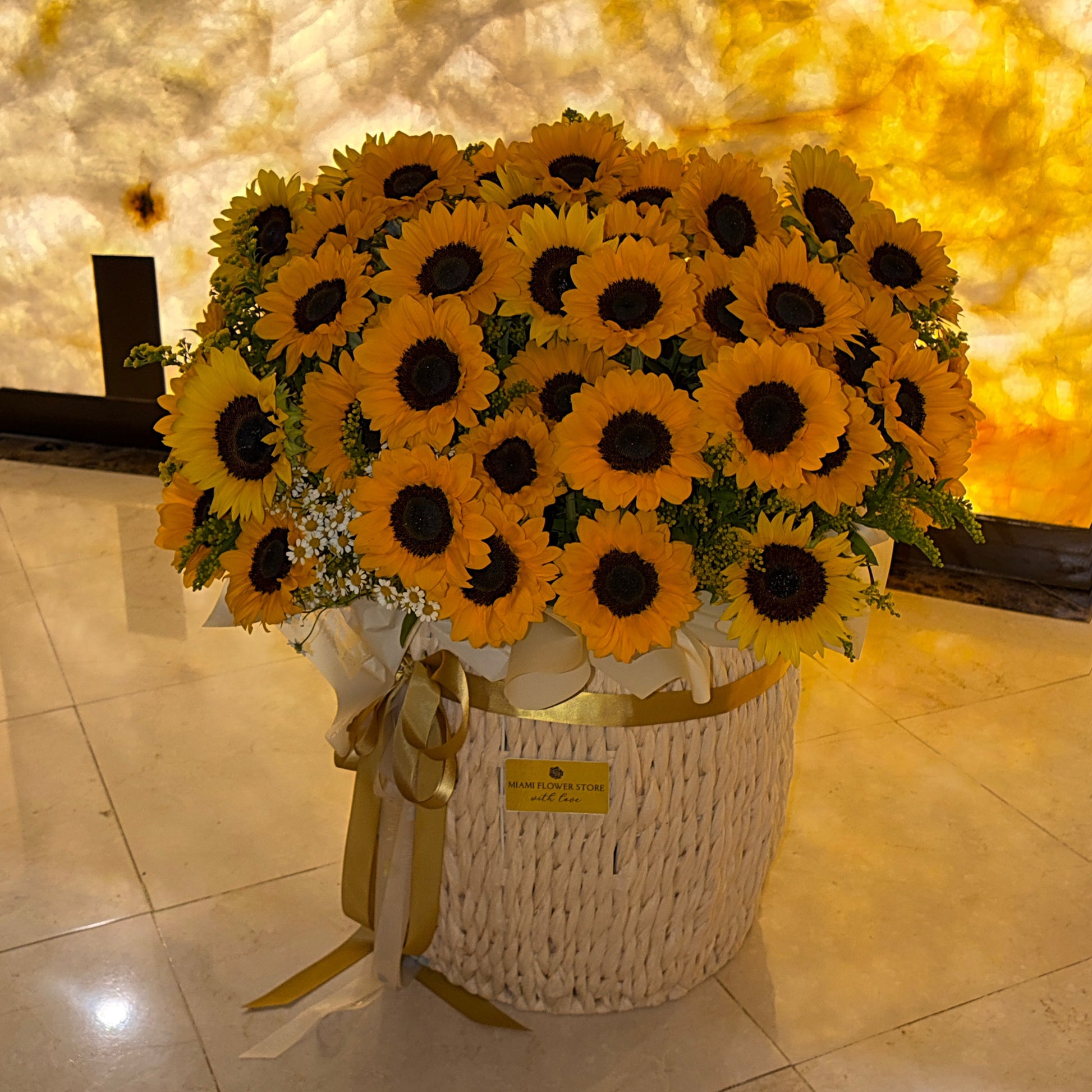 Sunflower Bouquet in A Oversized Basket - Miami Flower Store Same-Day Delivery Fort Lauderdale Brickell Aventura Las Olas Hallendale Beach Hollywood Sunny Isles