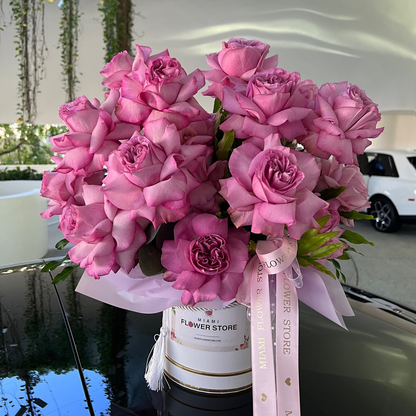 Lavender Rose Flower Bouquet In A Box - Miami Flower Store Same-Day Delivery Fort Lauderdale Brickell Aventura Las Olas Hallendale Beach Hollywood Sunny Isles