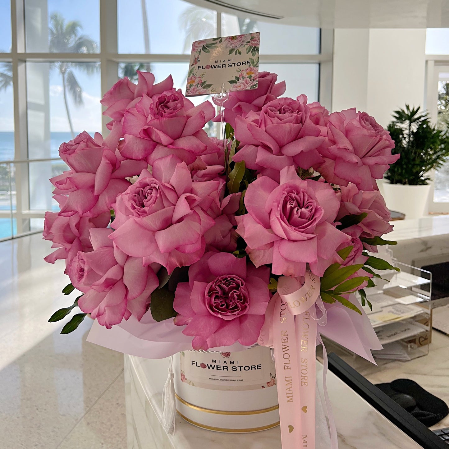 Lavender Rose Flower Bouquet In A Box - Miami Flower Store Same-Day Delivery Fort Lauderdale Brickell Aventura Las Olas Hallendale Beach Hollywood Sunny Isles