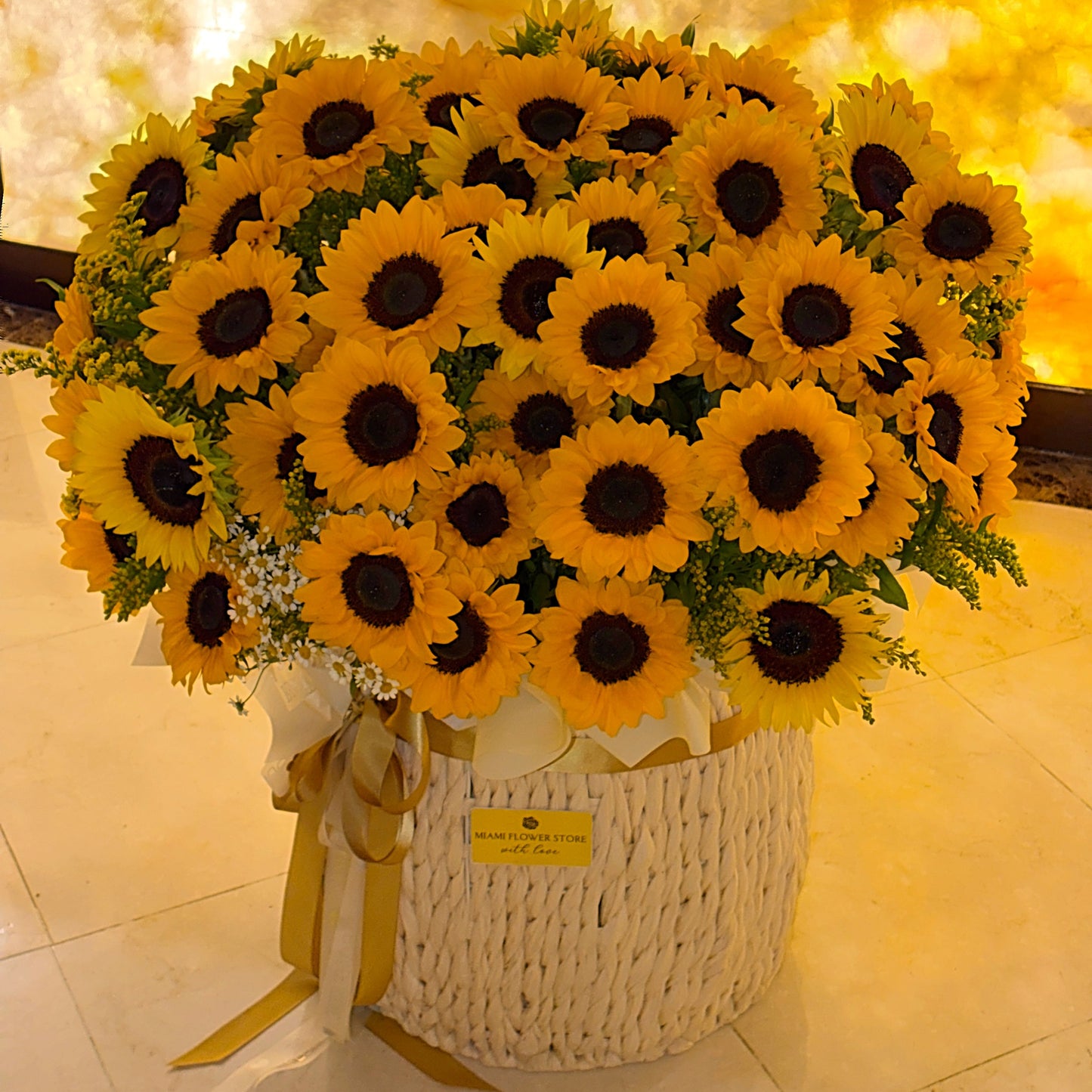 Sunflower Bouquet in A Oversized Basket - Miami Flower Store Same-Day Delivery Fort Lauderdale Brickell Aventura Las Olas Hallendale Beach Hollywood Sunny Isles