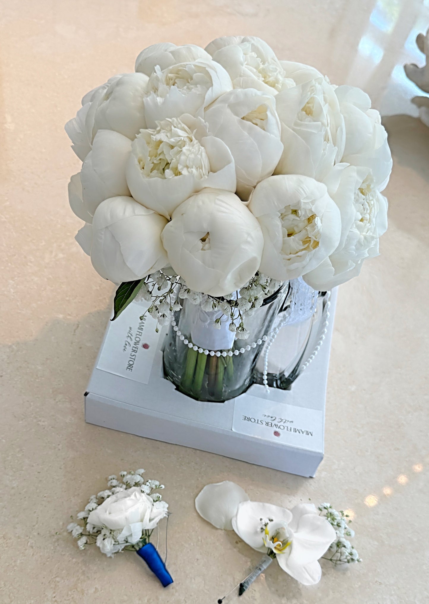 White Peony Bridal Flower Bouquet - Miami Flower Store Same-Day Delivery Fort Lauderdale Brickell Aventura Las Olas Hallendale Beach Hollywood Sunny Isles
