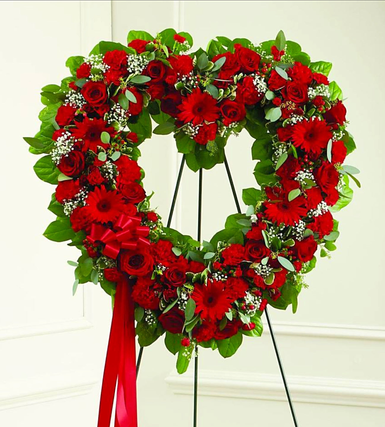 Open Hearts Sympathy Wreath Red And Green - Miami Flower Store Same-Day Delivery Fort Lauderdale Brickell Aventura Las Olas Hallendale Beach Hollywood Sunny Isles