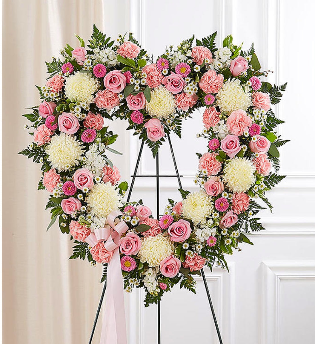 Loving Open Hearts Sympathy Wreath Pink And White - Miami Flower Store Same-Day Delivery Fort Lauderdale Brickell Aventura Las Olas Hallendale Beach Hollywood Sunny Isles