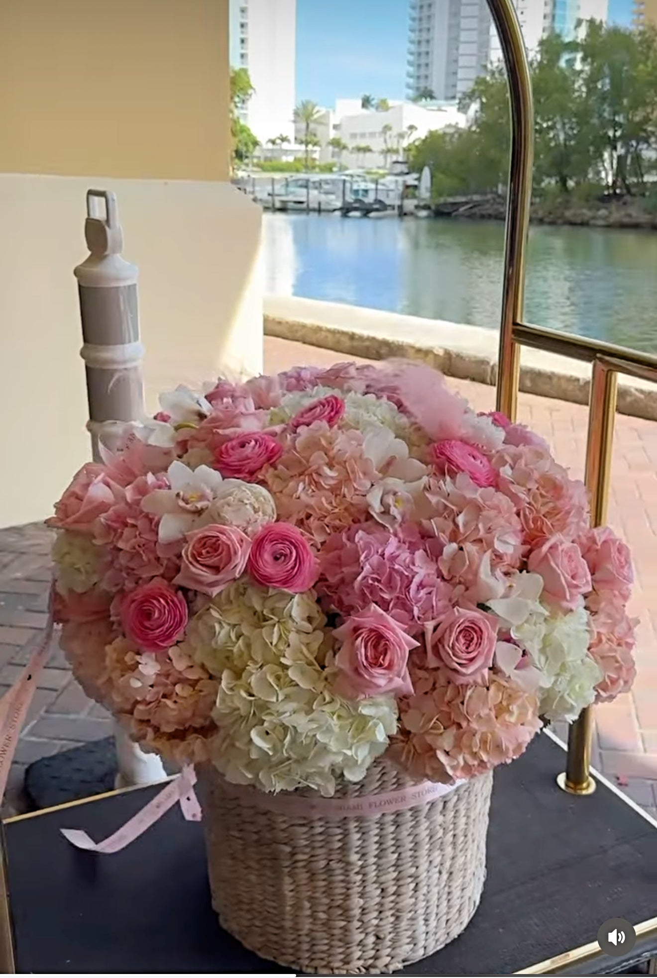 Peonies In A Basket In Miami With Roses, Hydrangea, Ranunculus - Miami Flower Store Same-Day Delivery Fort Lauderdale Brickell Aventura Las Olas Hallendale Beach Hollywood Sunny Isles