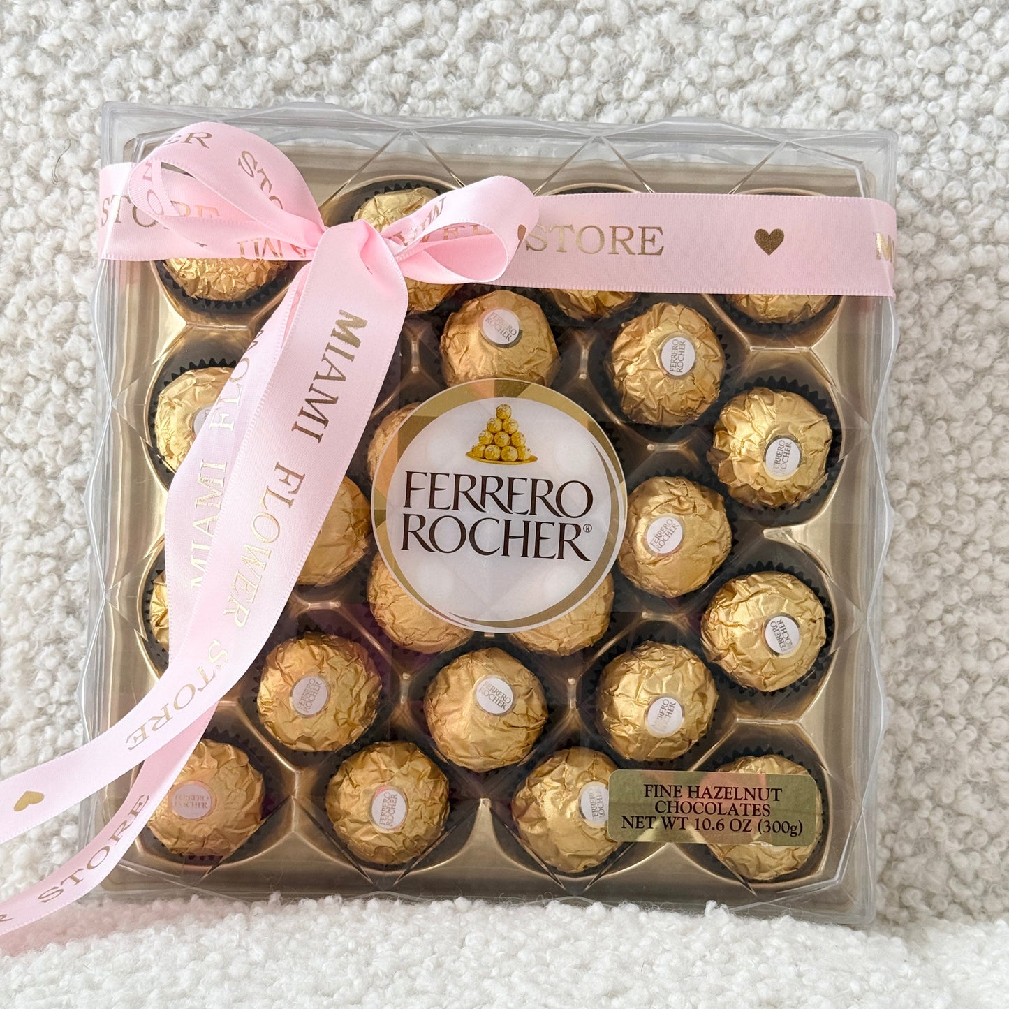 24 Pc. Ferrero Rocher Candy Box With Bow (300g) - Miami Flower Store Same-Day Delivery Fort Lauderdale Brickell Aventura Las Olas Hallendale Beach Hollywood Sunny Isles