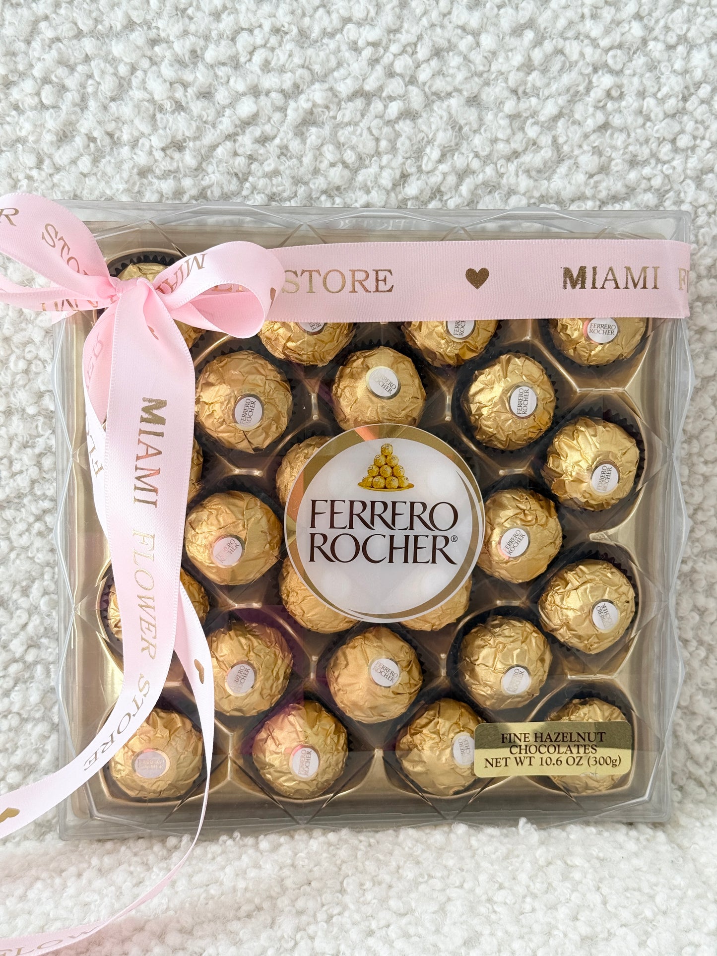 24 Pc. Ferrero Rocher Candy Box With Bow (300g) - Miami Flower Store Same-Day Delivery Fort Lauderdale Brickell Aventura Las Olas Hallendale Beach Hollywood Sunny Isles