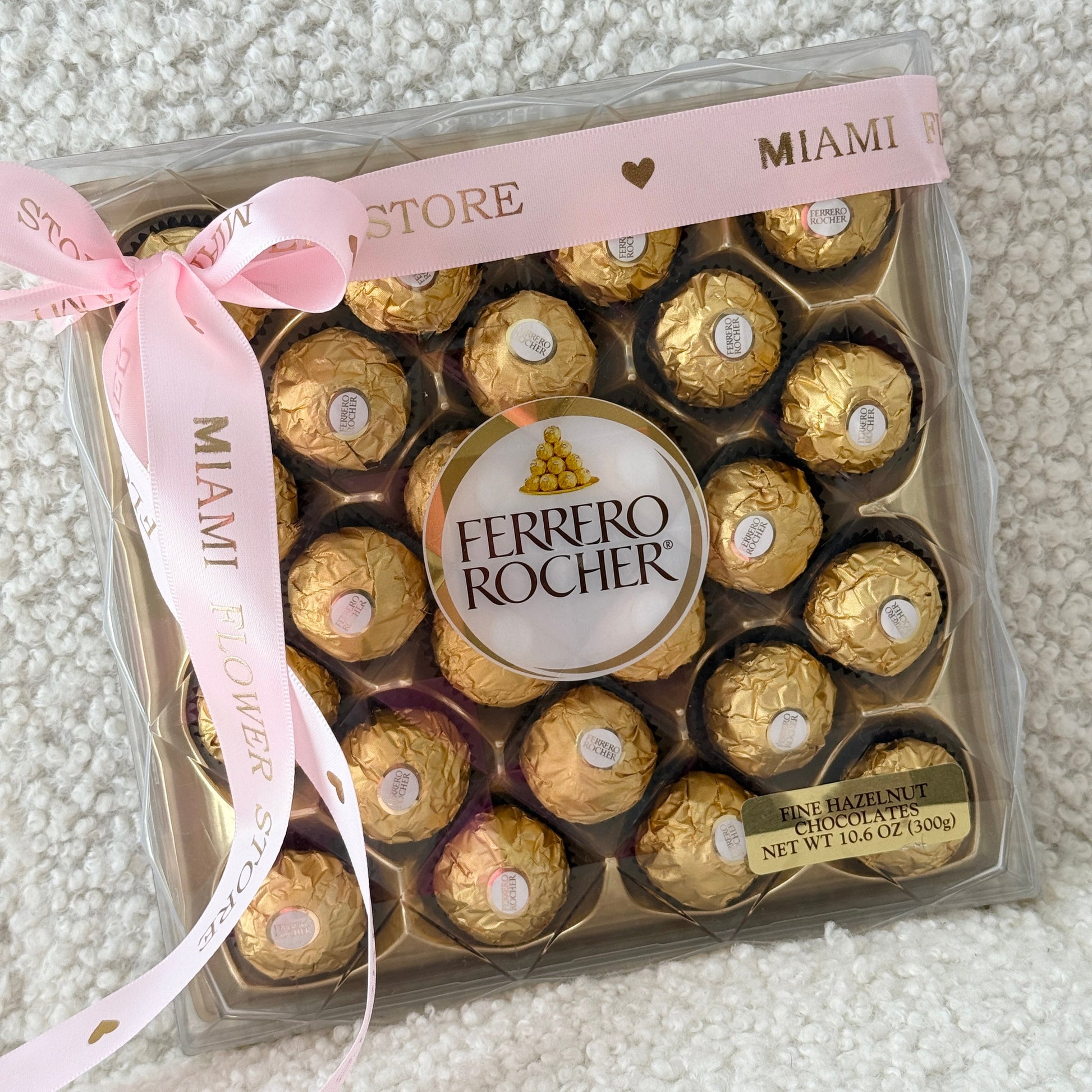 24 Pc. Ferrero Rocher Candy Box With Bow (300g) - Miami Flower Store Same-Day Delivery Fort Lauderdale Brickell Aventura Las Olas Hallendale Beach Hollywood Sunny Isles
