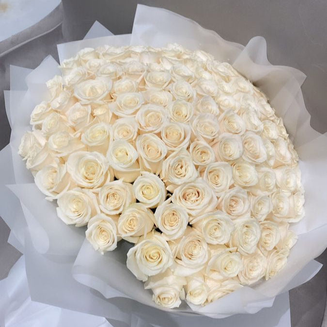 50 White Rose Flower Bouquet - Miami Flower Store Same-Day Delivery Fort Lauderdale Brickell Aventura Las Olas Hallendale Beach Hollywood Sunny Isles
