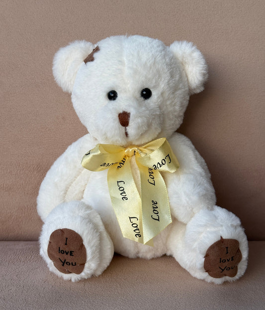 8" Sitting White Stuffed Teddy Bear - Miami Flower Store Same-Day Delivery Fort Lauderdale Brickell Aventura Las Olas Hallendale Beach Hollywood Sunny Isles